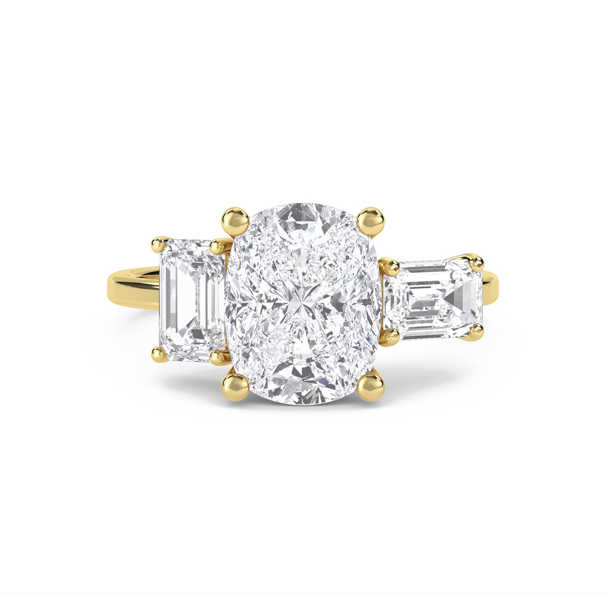Oval Diamond Ring with Emerald Cut Side Stones - Yellow Gold - Pose 1