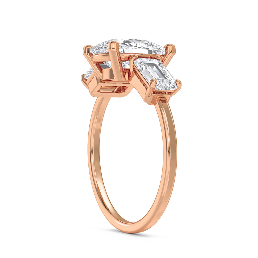Oval Diamond Ring with Emerald Cut Side Stones - Rose Gold - Pose 3