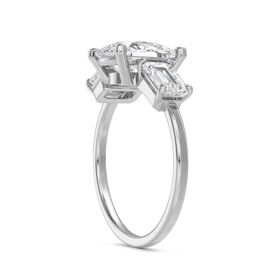 Oval Cut Three Stone Diamond Ring with Emerald Cut Sides (Silver) - image 1
