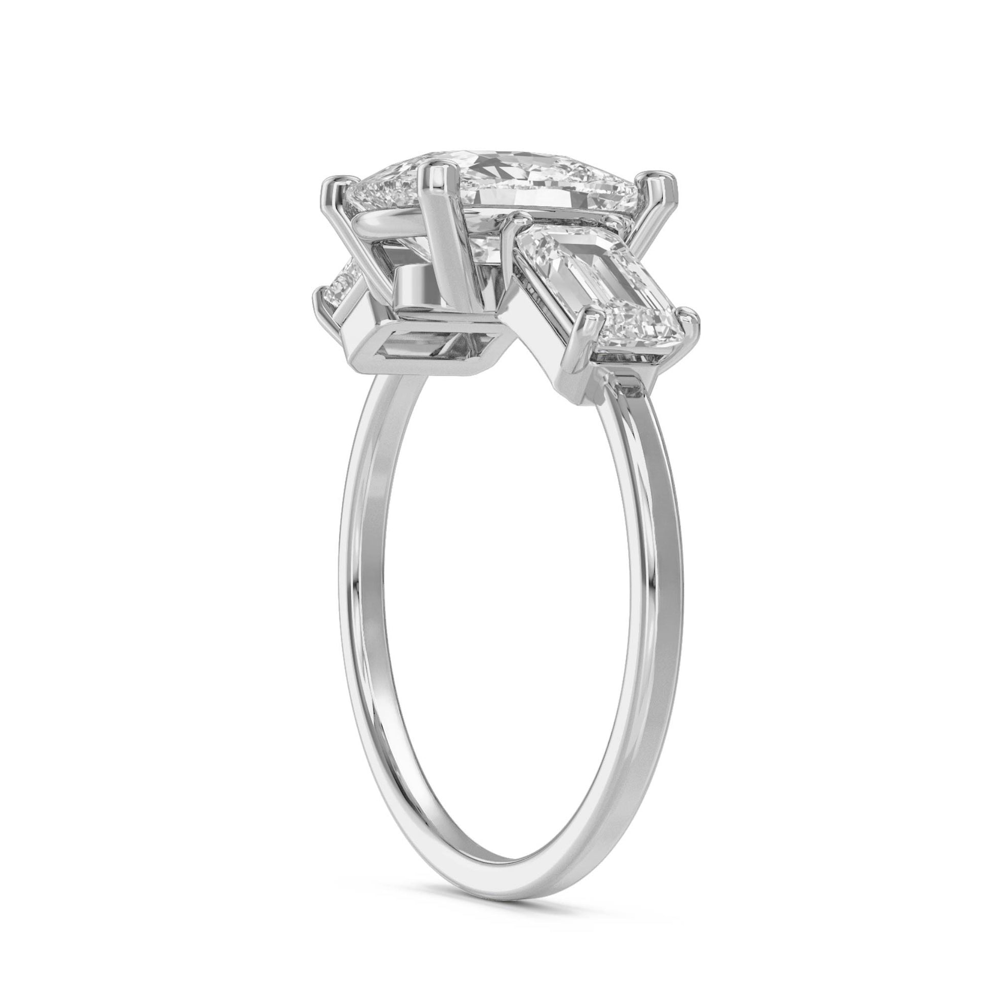 Oval Cut Three Stone Diamond Ring with Emerald Cut Sides (Silver) - image 2