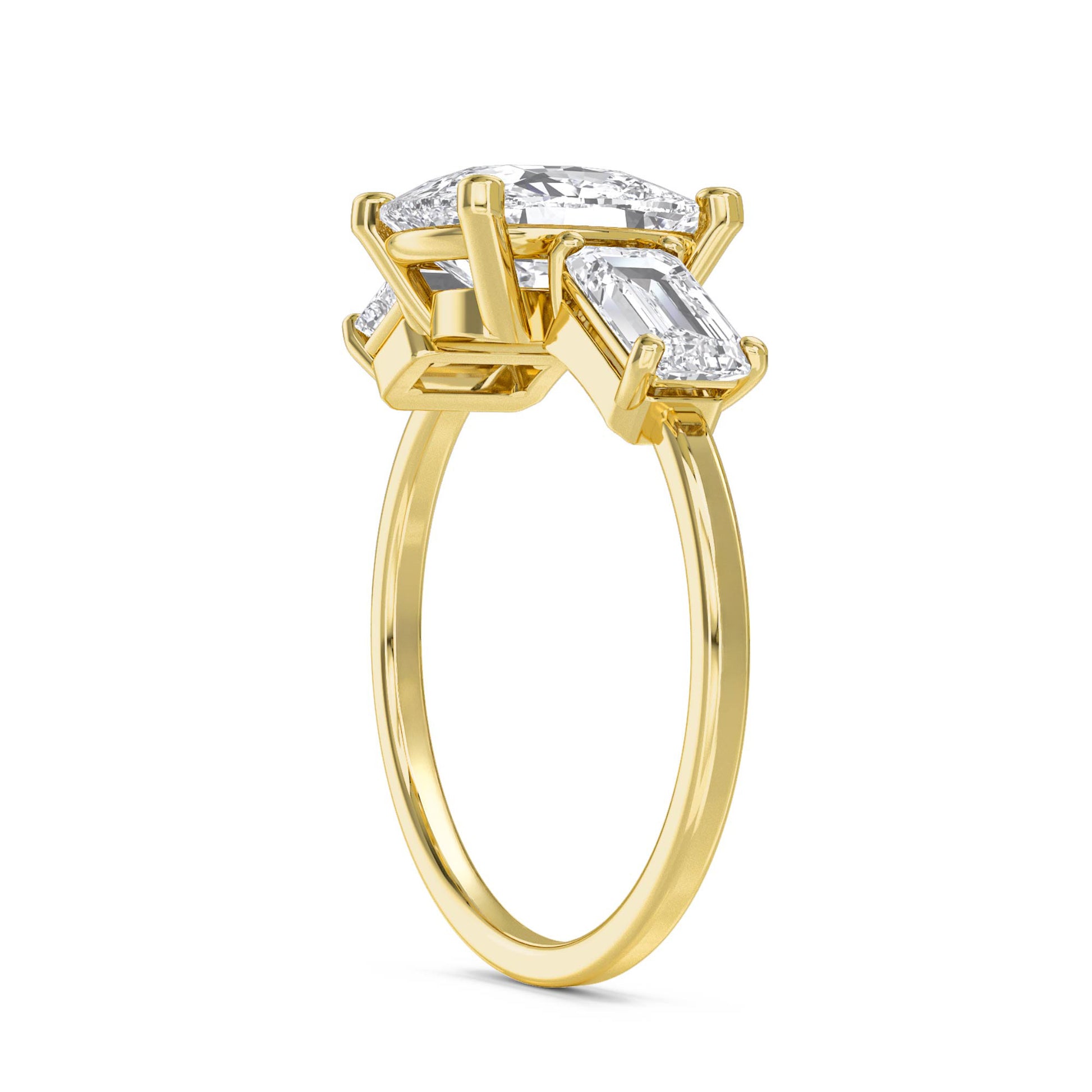 Oval Diamond Ring with Emerald Cut Side Stones - Yellow Gold - Pose 3