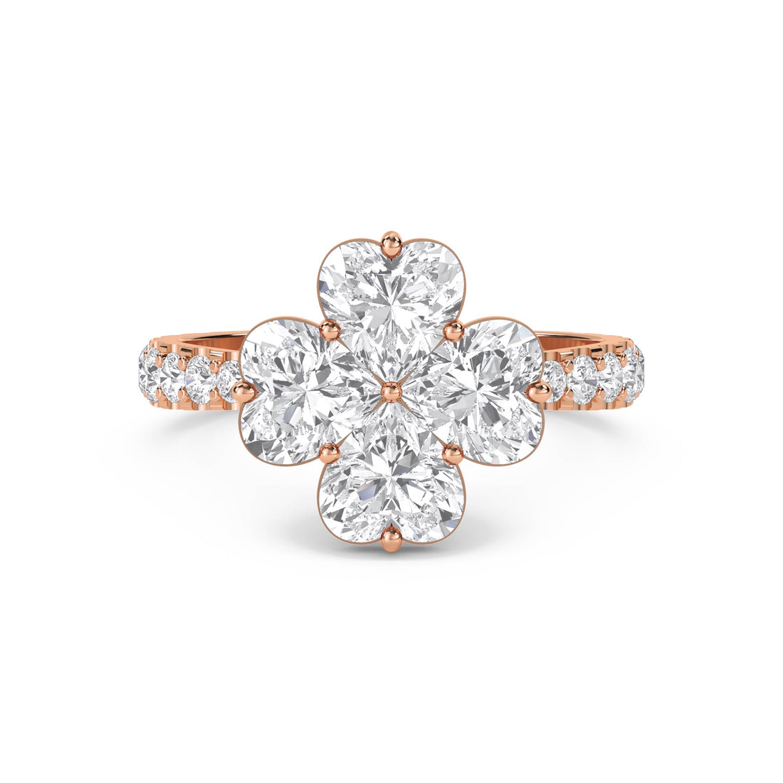 Oval Diamond Clover Cluster Ring - Rose Gold - Pose 1