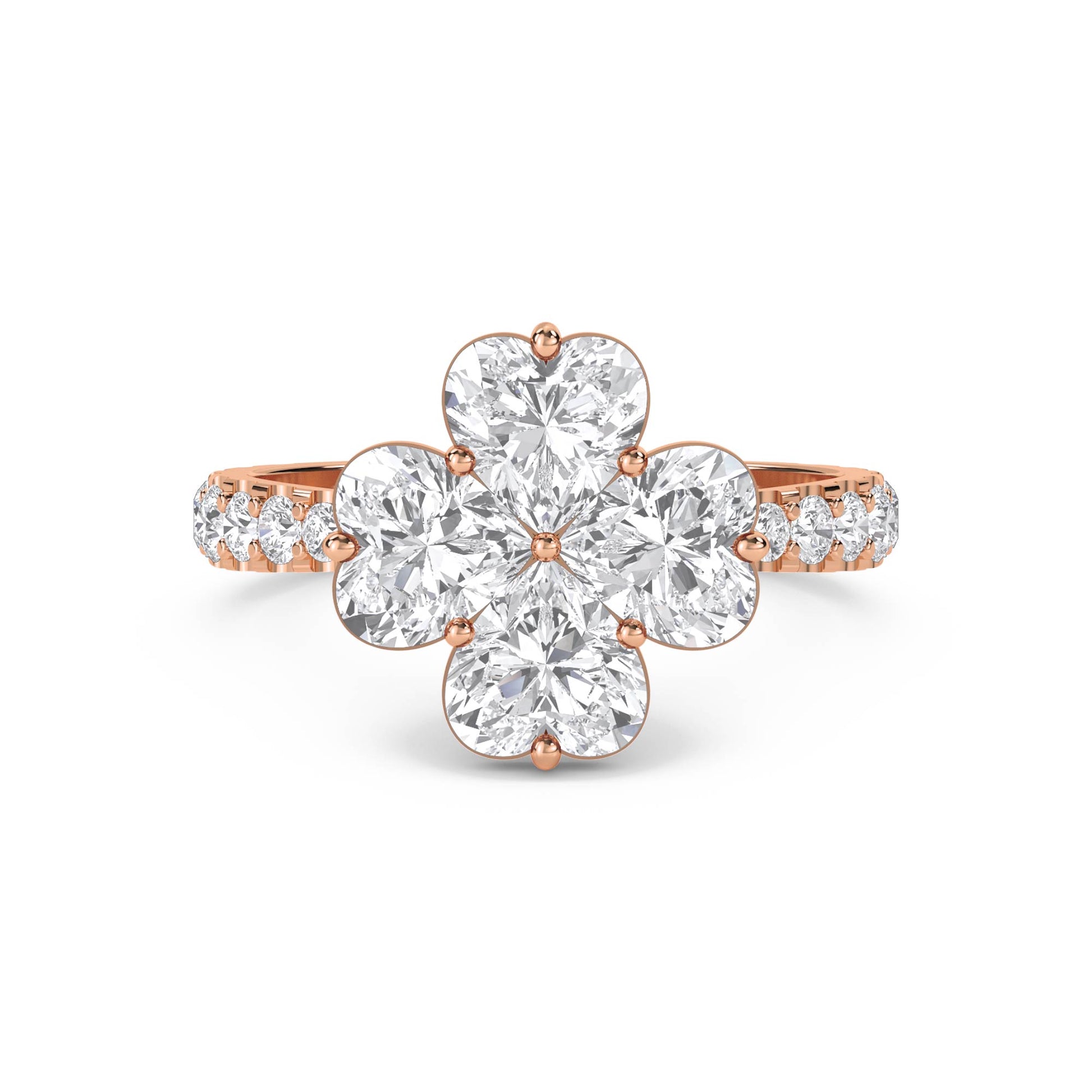 Oval Diamond Clover Cluster Ring - Rose Gold - Pose 1