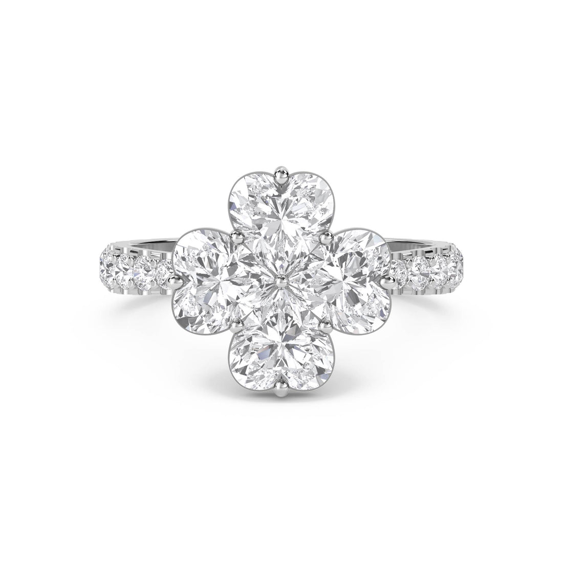 Round Diamond Clover Cluster Ring (Silver) - image 1