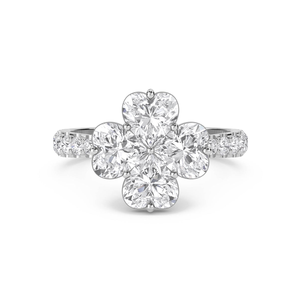 Round Diamond Clover Cluster Ring (Silver) - image 1
