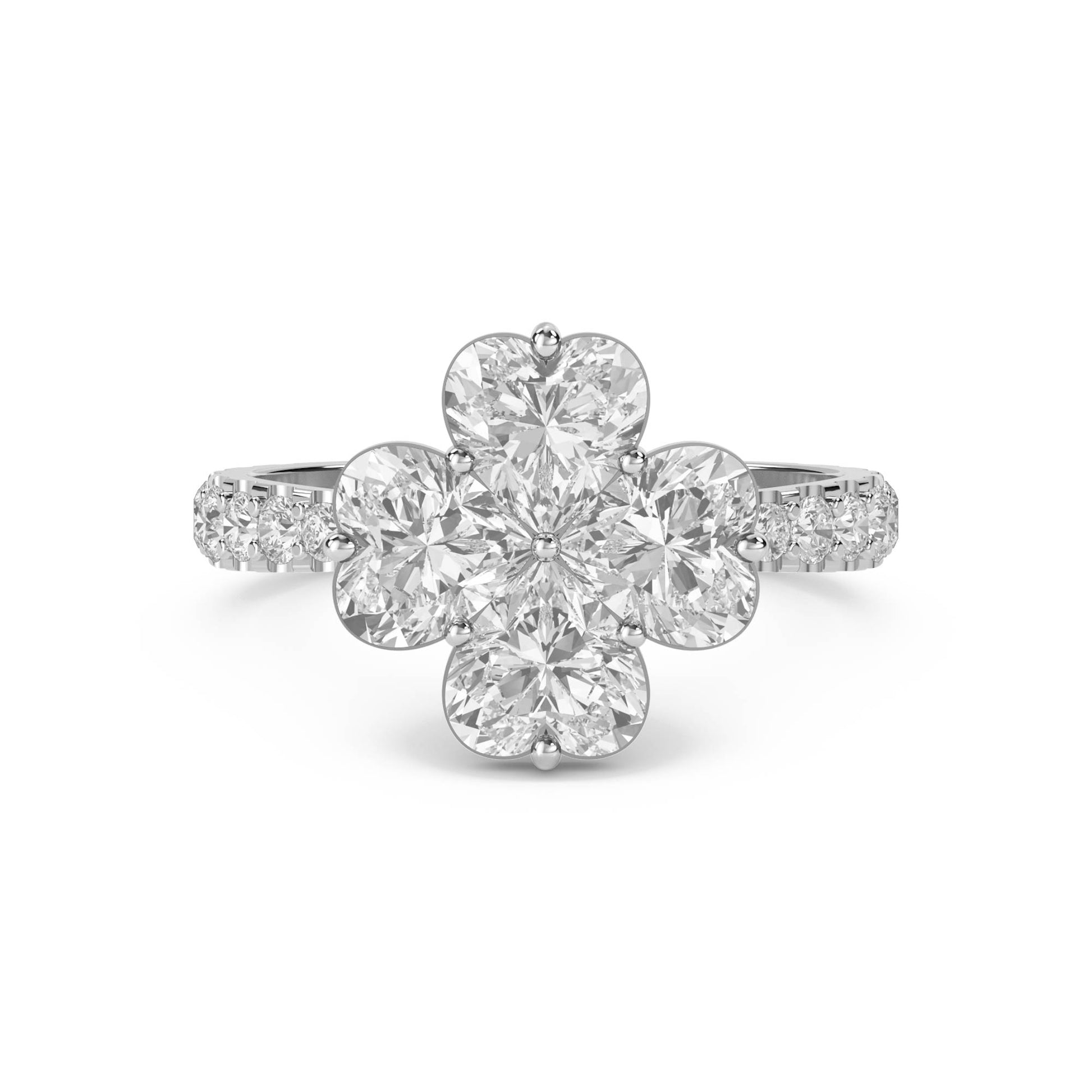 Round Diamond Clover Cluster Ring (Silver) - image 1