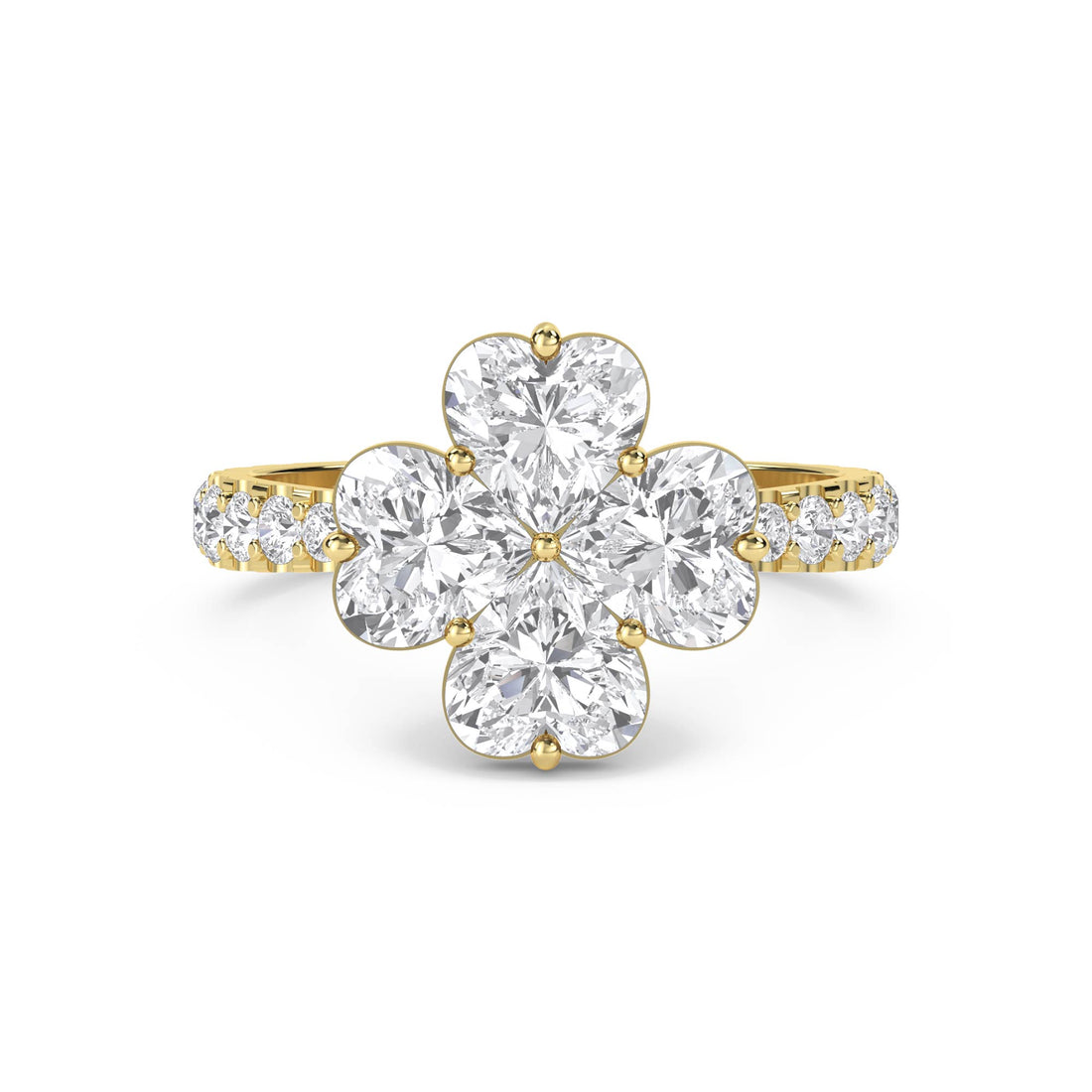 Oval Diamond Clover Cluster Ring - Yellow Gold - Pose 1