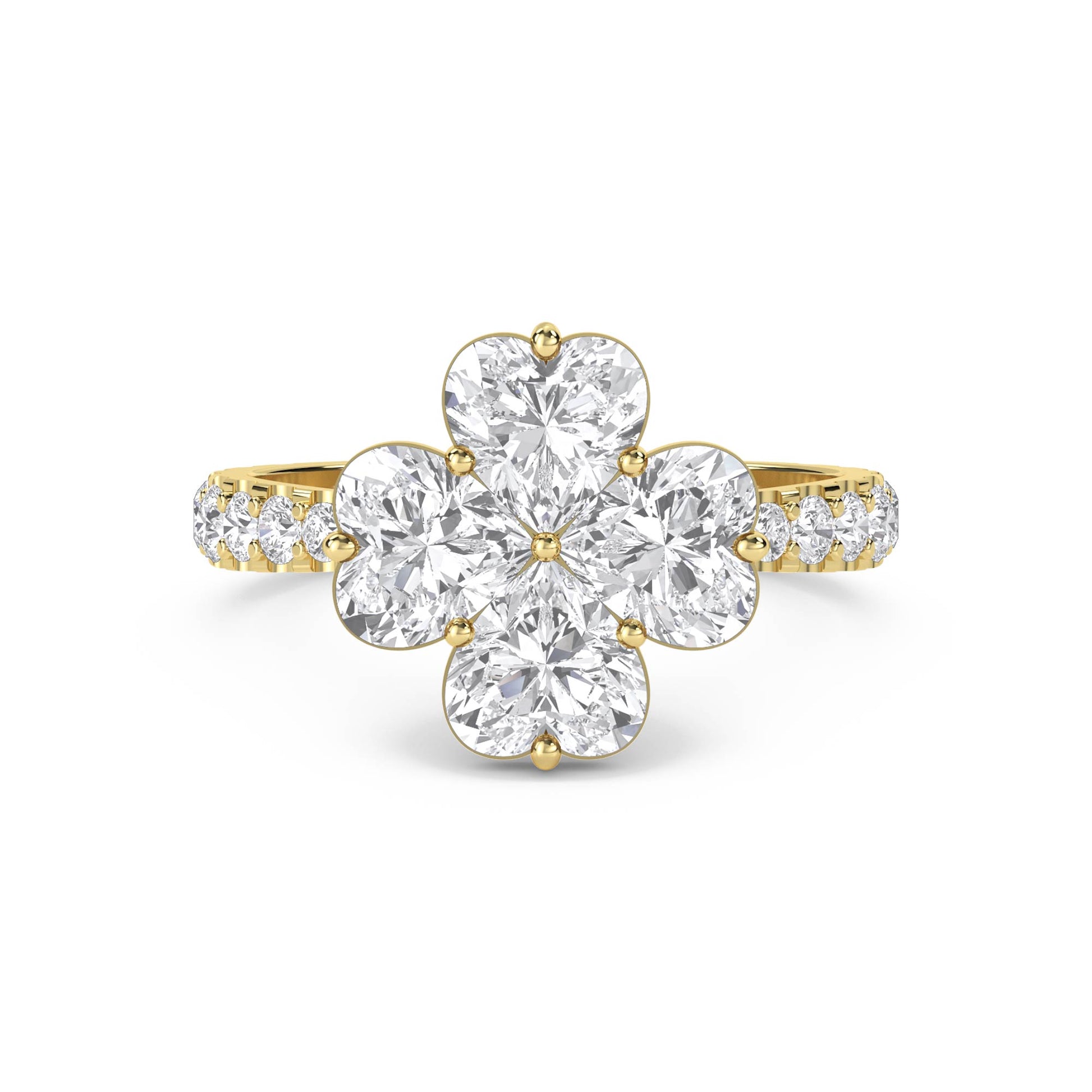 Oval Diamond Clover Cluster Ring - Yellow Gold - Pose 1