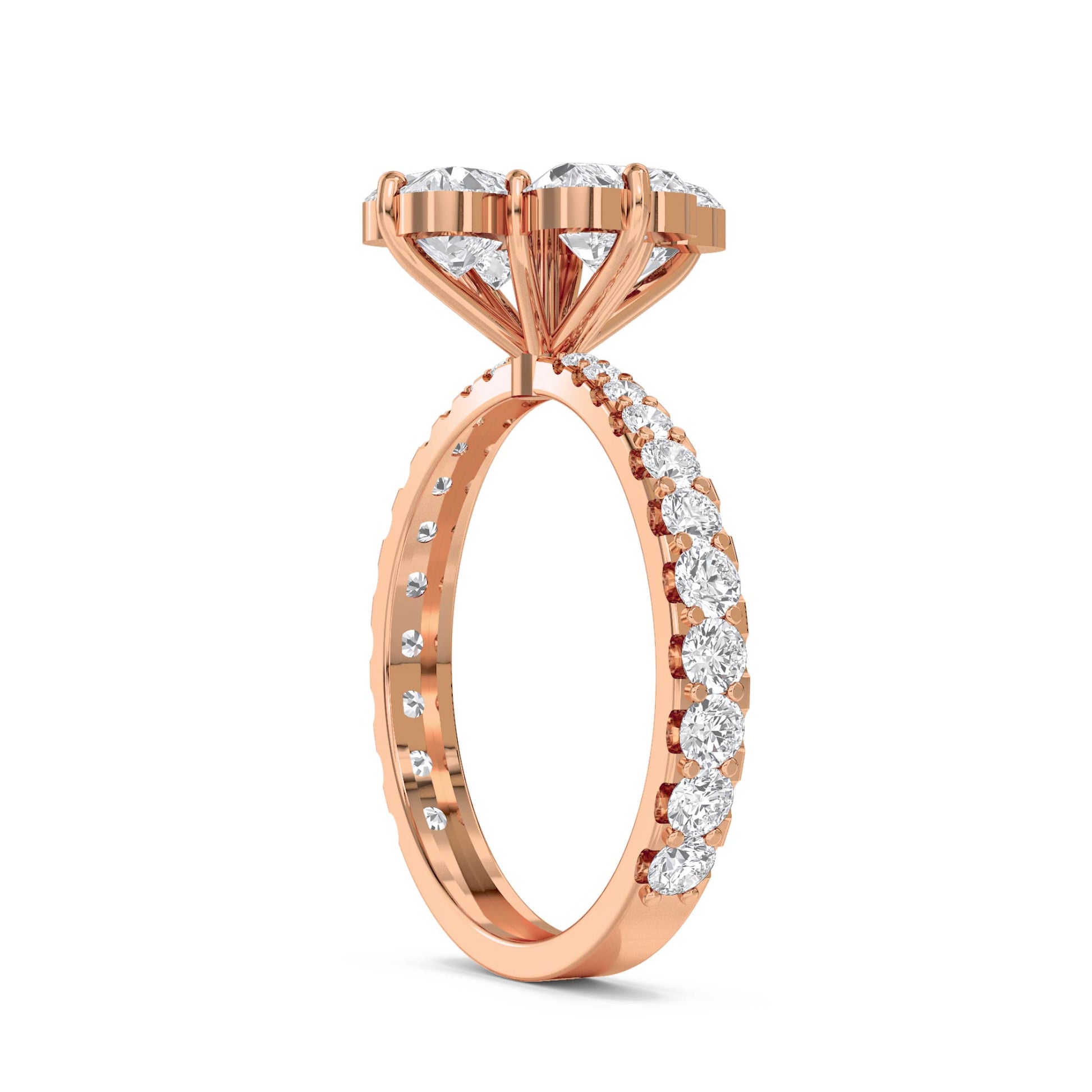 Oval Diamond Clover Cluster Ring - Rose Gold - Pose 3