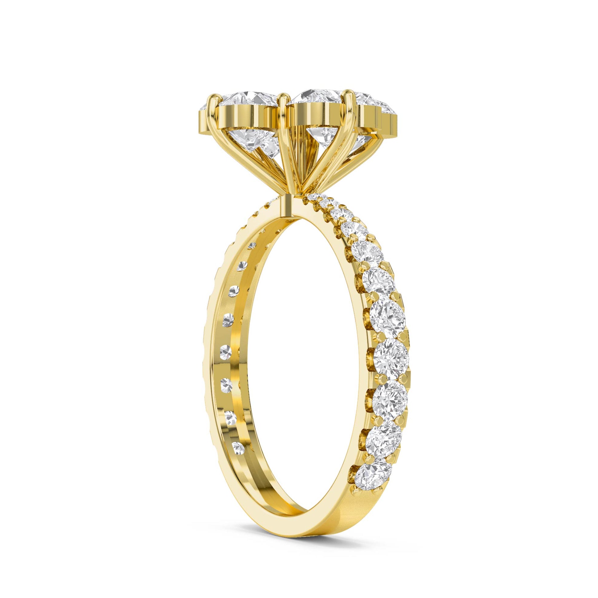 Oval Diamond Clover Cluster Ring - Yellow Gold - Pose 3