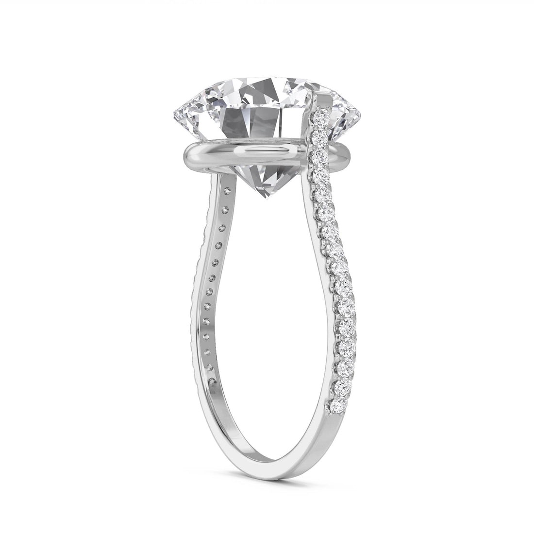 Round Diamond Solitaire Ring with Delicate Pavé Shoulders (Silver)