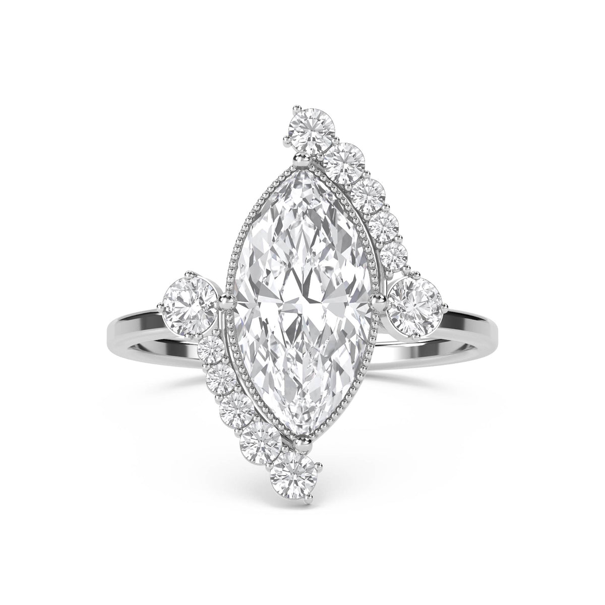 Marquise Diamond Ring with Graduated Diamond Trim (Silver) - image 1