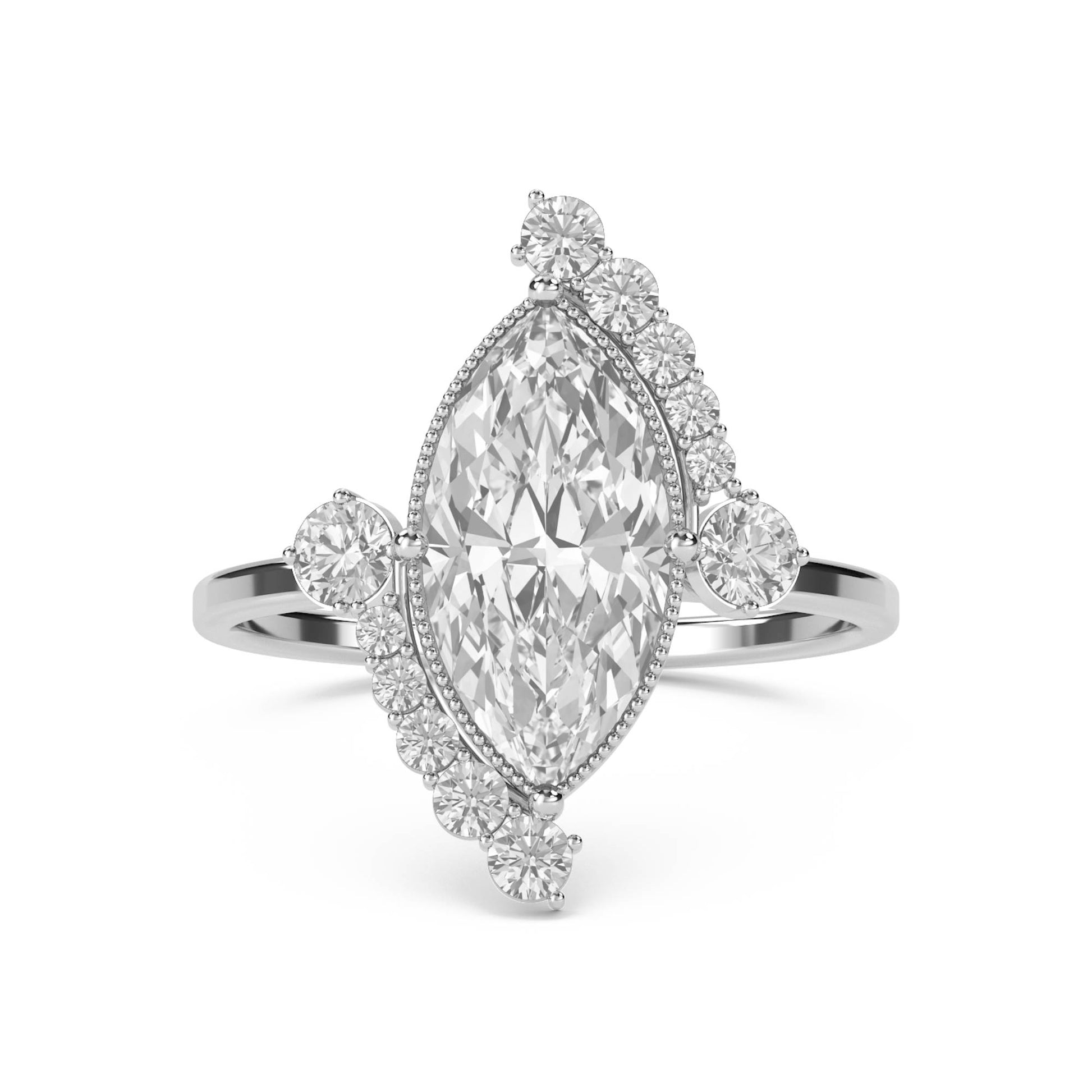 Marquise Diamond Ring with Graduated Diamond Trim (Silver) - image 1