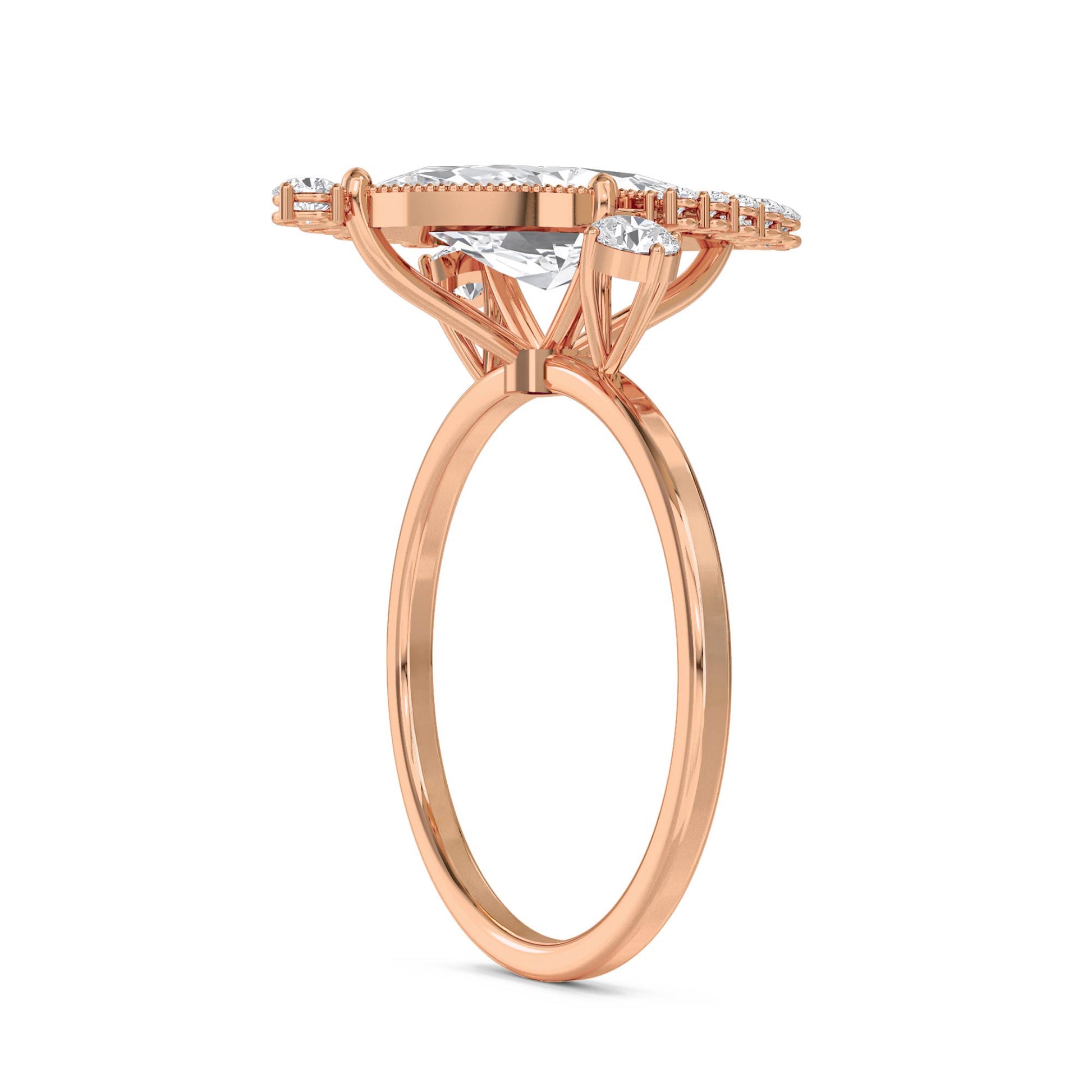 Marquise Diamond Ring with Graduated Diamond Trim - Rose Gold - Pose 3