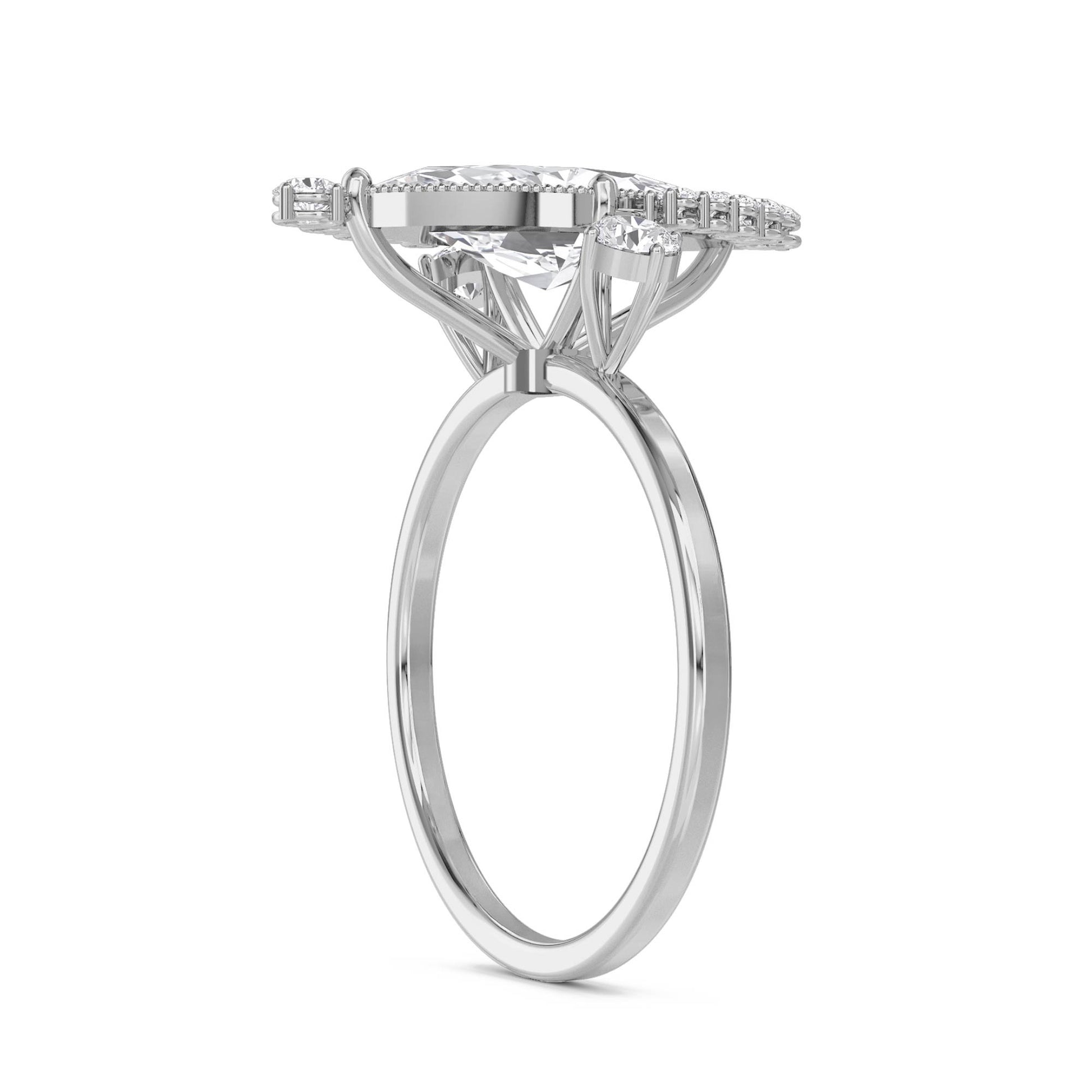 Marquise Diamond Ring with Graduated Diamond Trim - White Gold - Pose 3