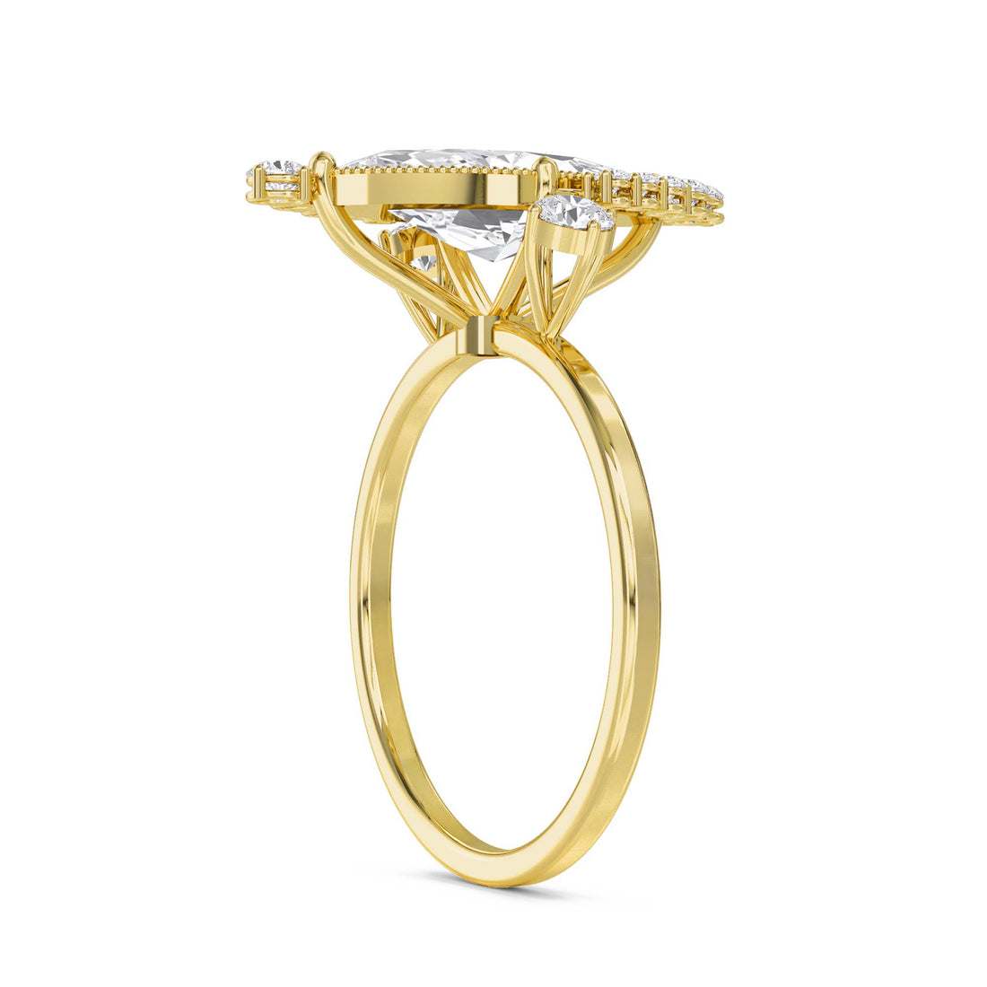 Marquise Diamond Ring with Graduated Diamond Trim - Yellow Gold - Pose 3