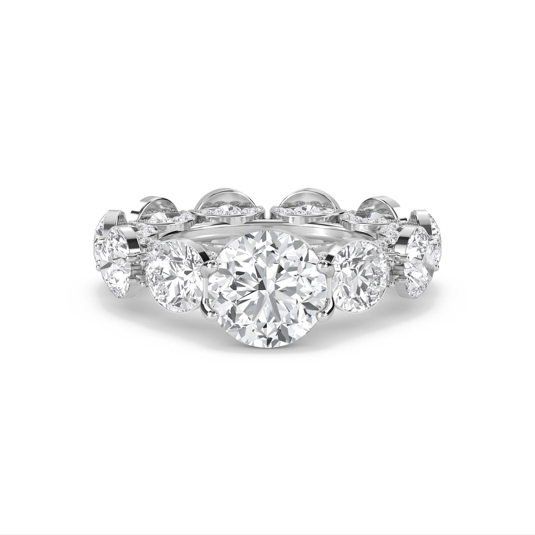 Round Diamond Eternity Ring with Scalloped Halo Frame (Silver) - image 1