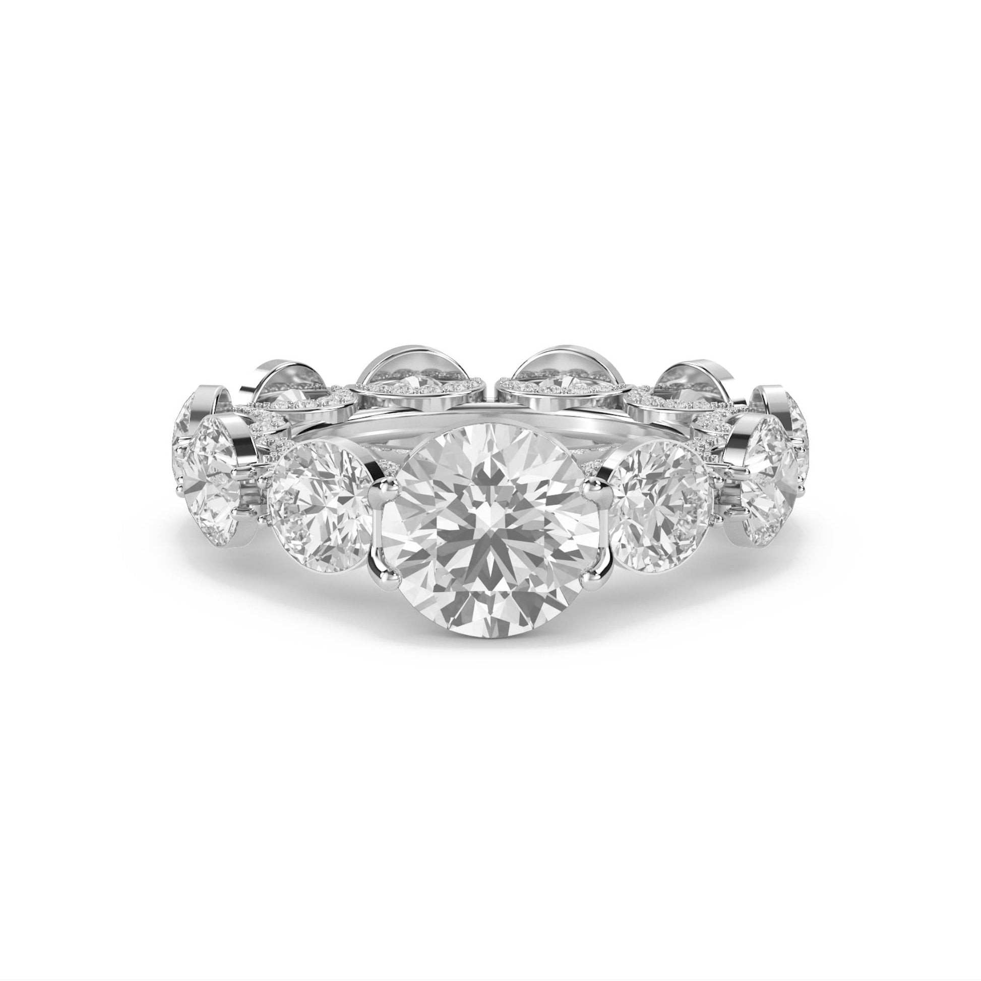 Round Diamond Eternity Ring with Scalloped Halo Frame (Silver) - image 1