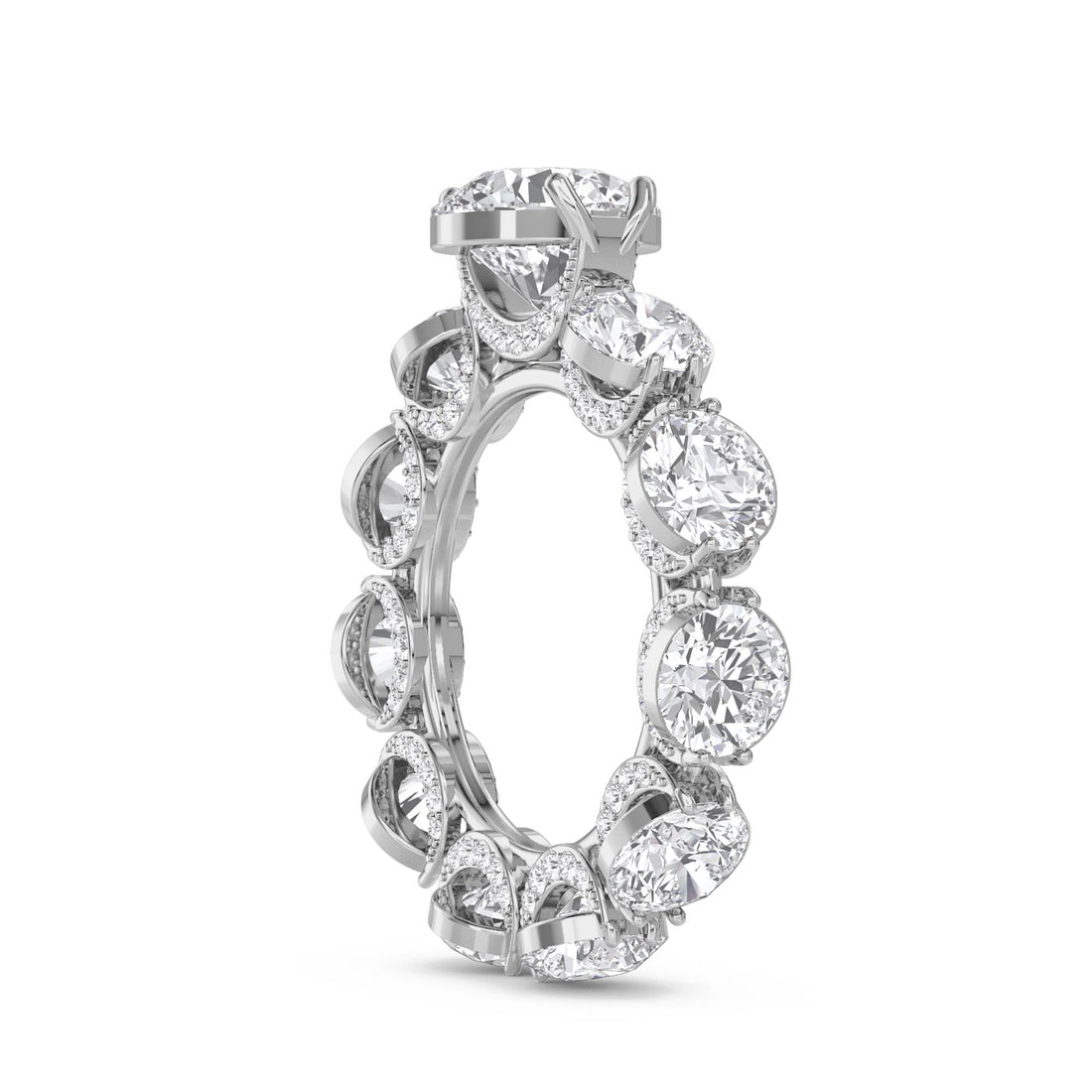 Round Diamond Eternity Ring with Scalloped Halo Frame (Silver) - image 1