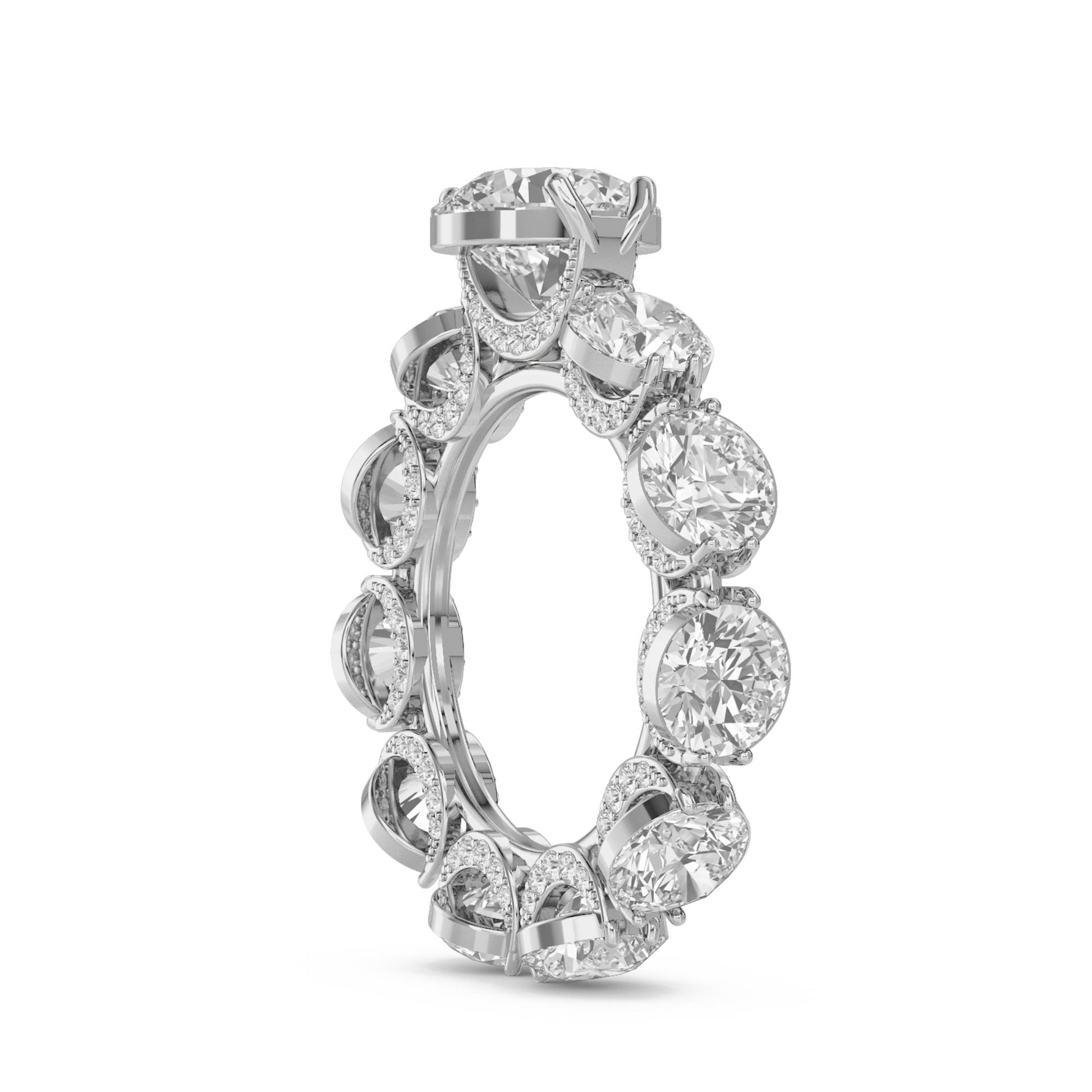 Round Diamond Eternity Ring with Scalloped Halo Frame (Silver) - image 2