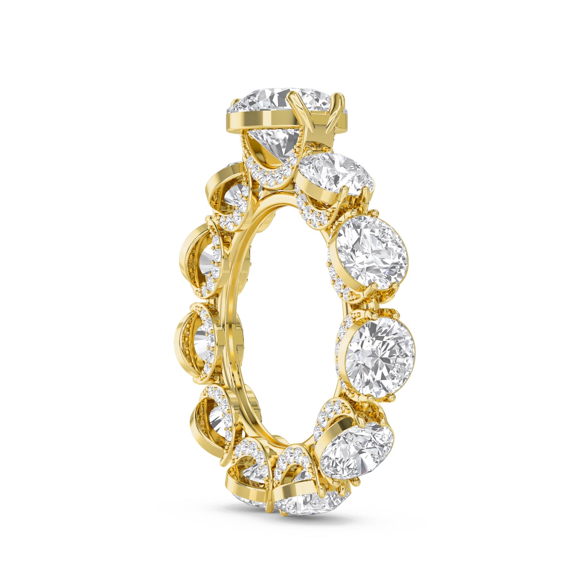 Round Diamond Eternity Ring with Scalloped Halo Frame - Yellow Gold - Pose 3