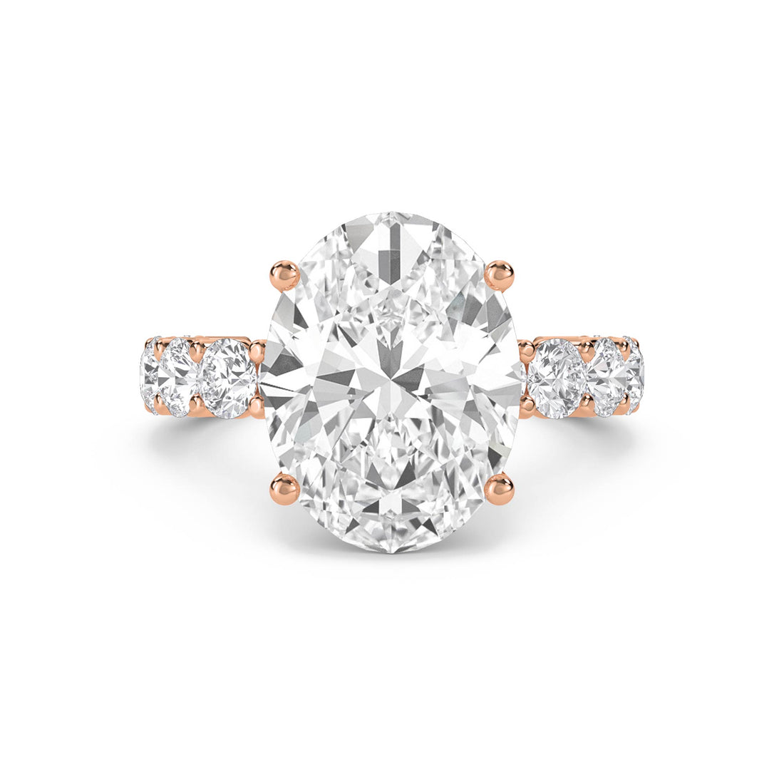 Oval Diamond Ring with Pavé Shoulders - Rose Gold - Pose 1
