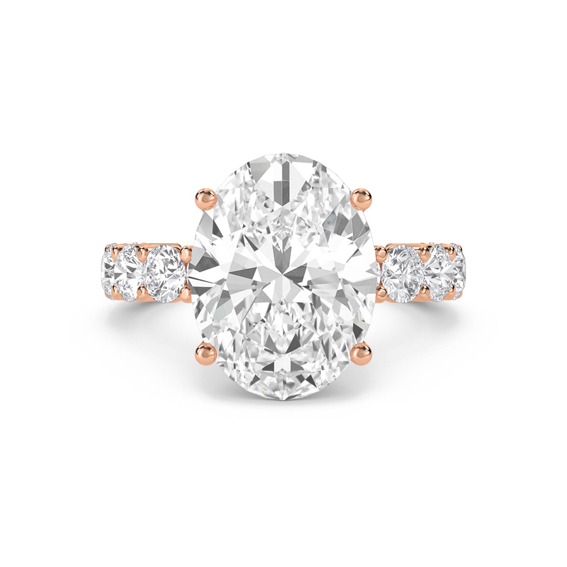 Oval Diamond Ring with Pavé Shoulders - Rose Gold - Pose 1