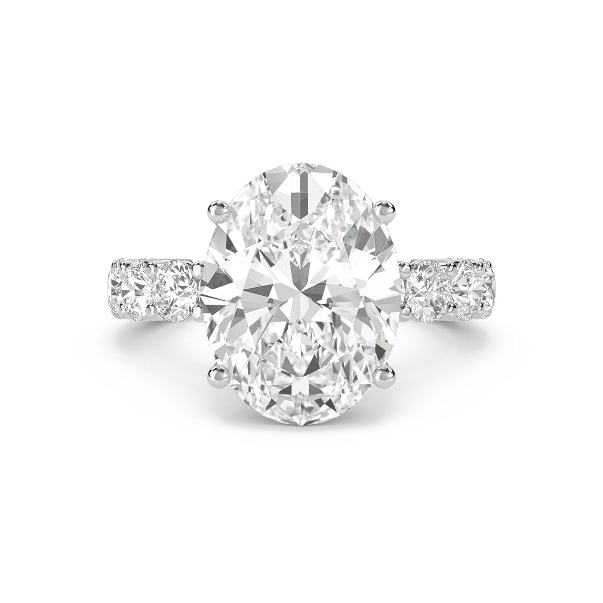 Oval Diamond Ring with Pavé Shoulders - White Gold - Pose 1