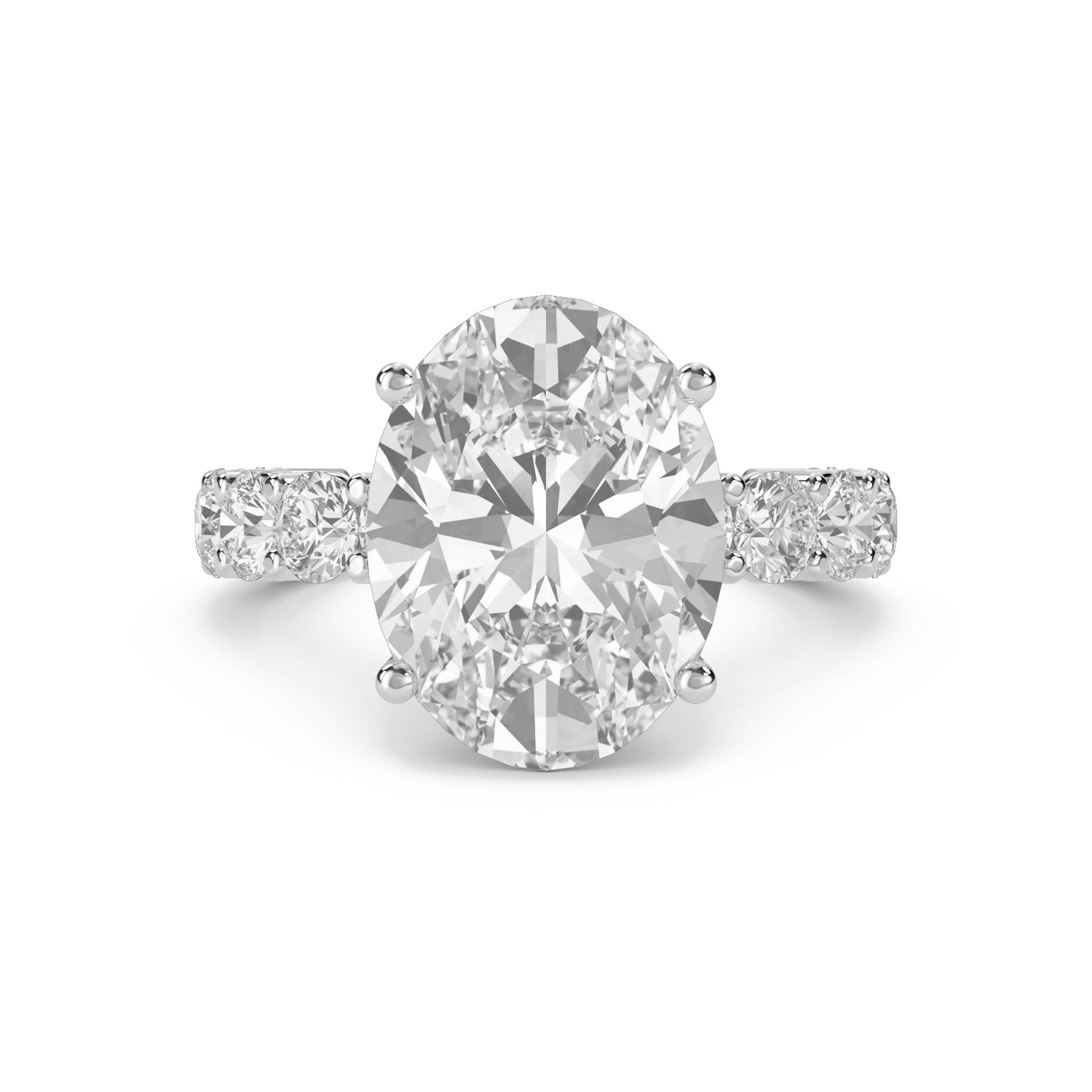 Oval Diamond Ring with Wide Pavé Shoulders (Silver) - image 1