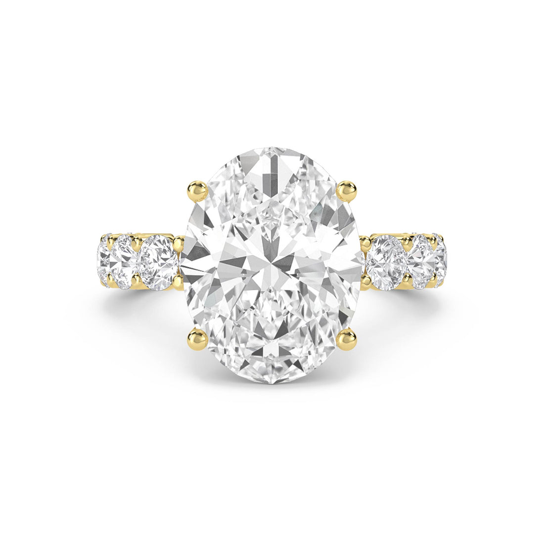 Oval Diamond Ring with Pavé Shoulders - Yellow Gold - Pose 1