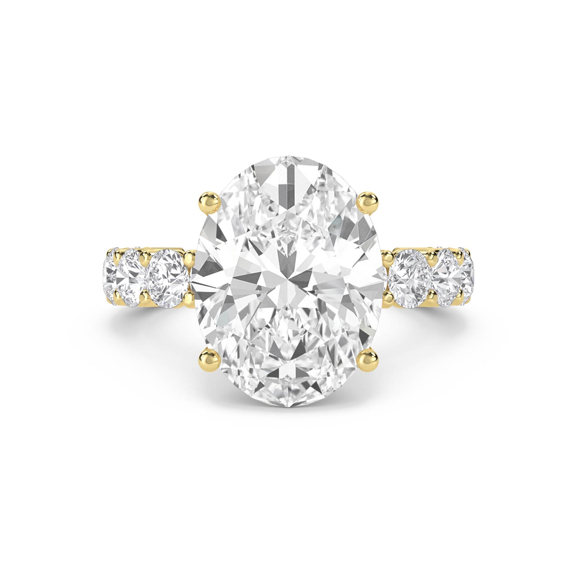 Oval Diamond Ring with Pavé Shoulders - Yellow Gold - Pose 1