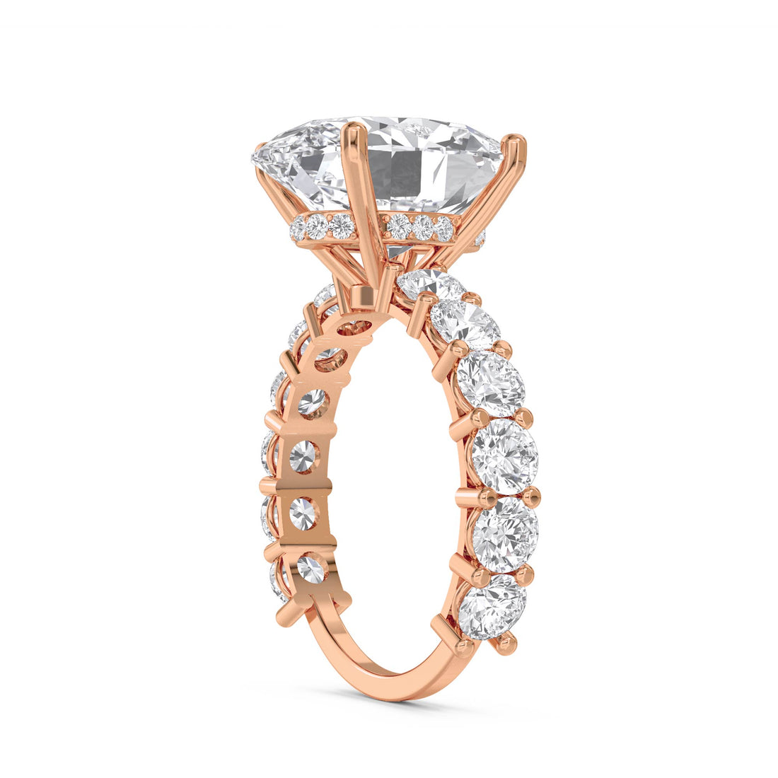 Oval Diamond Ring with Pavé Shoulders - Rose Gold - Pose 3