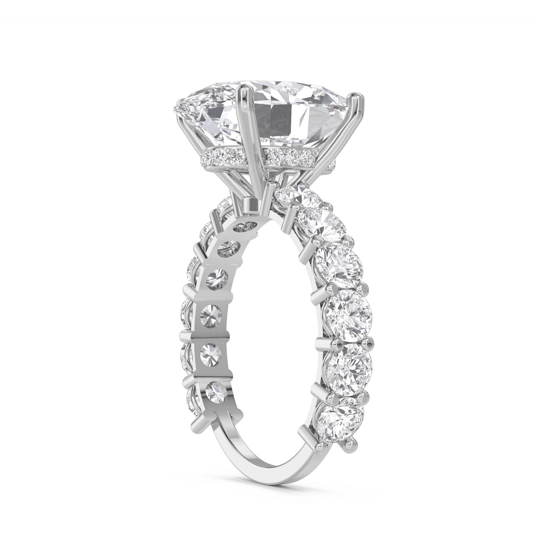 Oval Diamond Ring with Wide Pavé Shoulders (Silver) - image 1