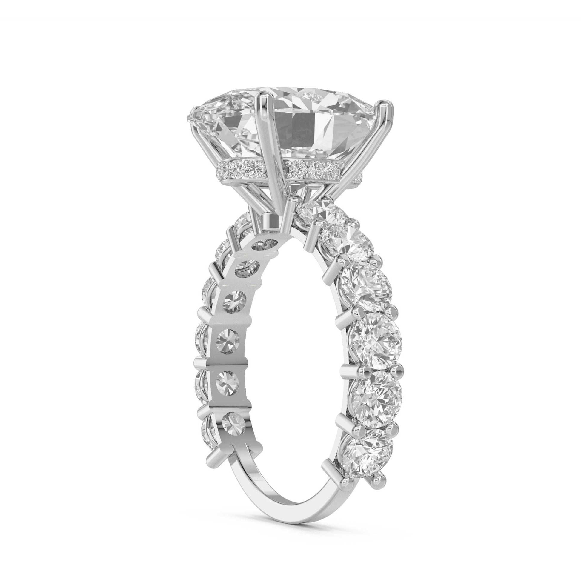 Oval Diamond Ring with Wide Pavé Shoulders (Silver) - image 2