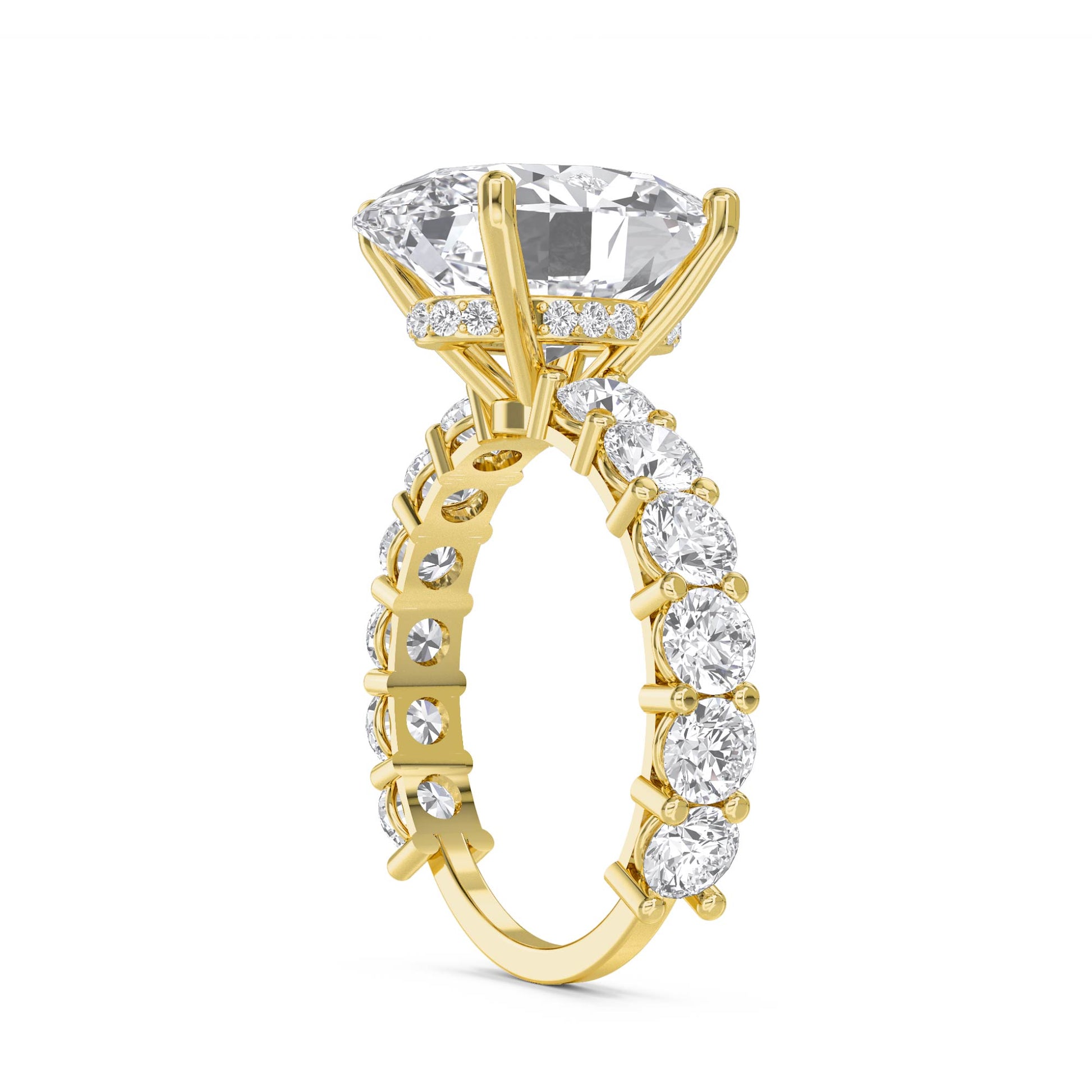 Oval Diamond Ring with Pavé Shoulders - Yellow Gold - Pose 3