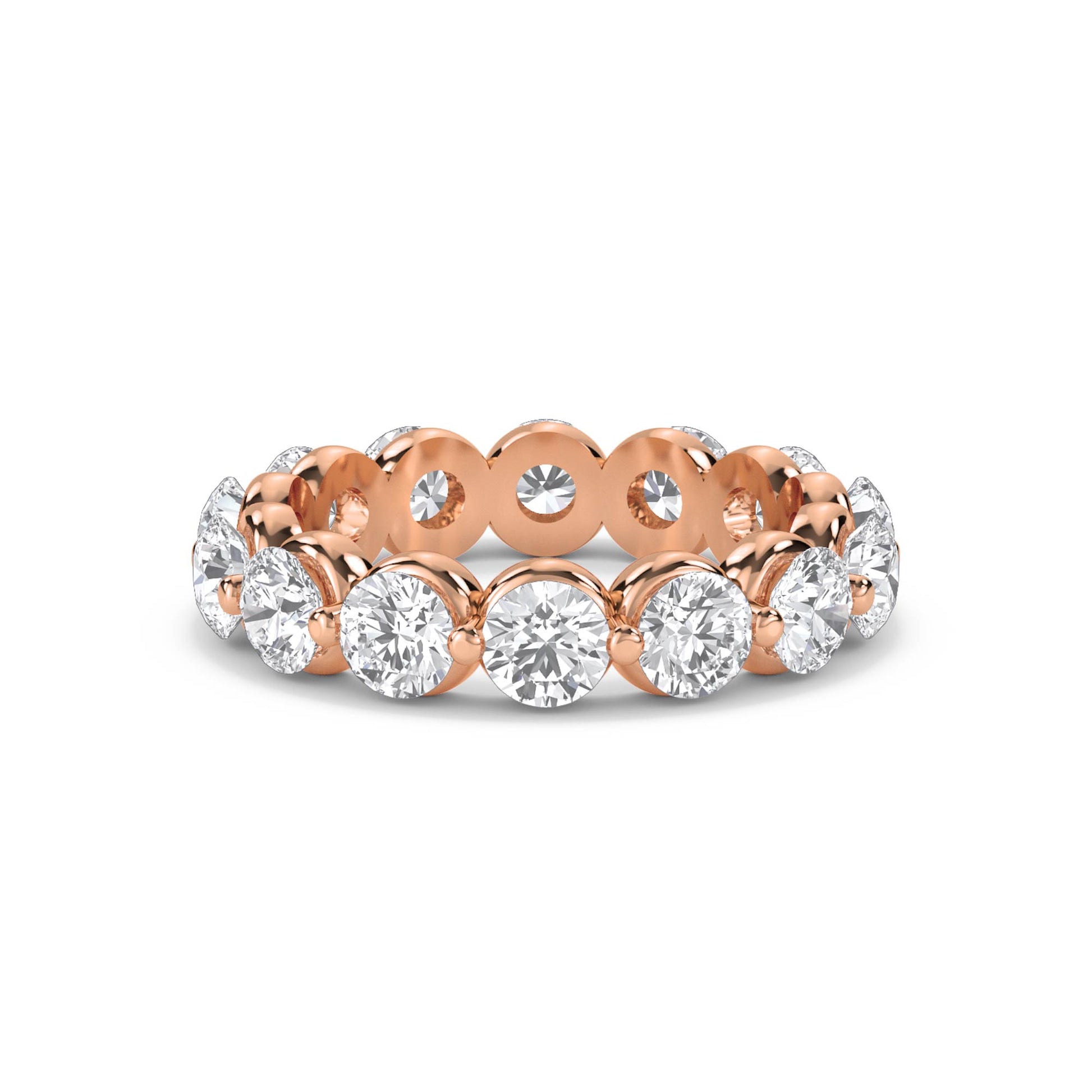Round Diamond Eternity Ring with Bezel-Set Halo Trim - Rose Gold - Pose 1