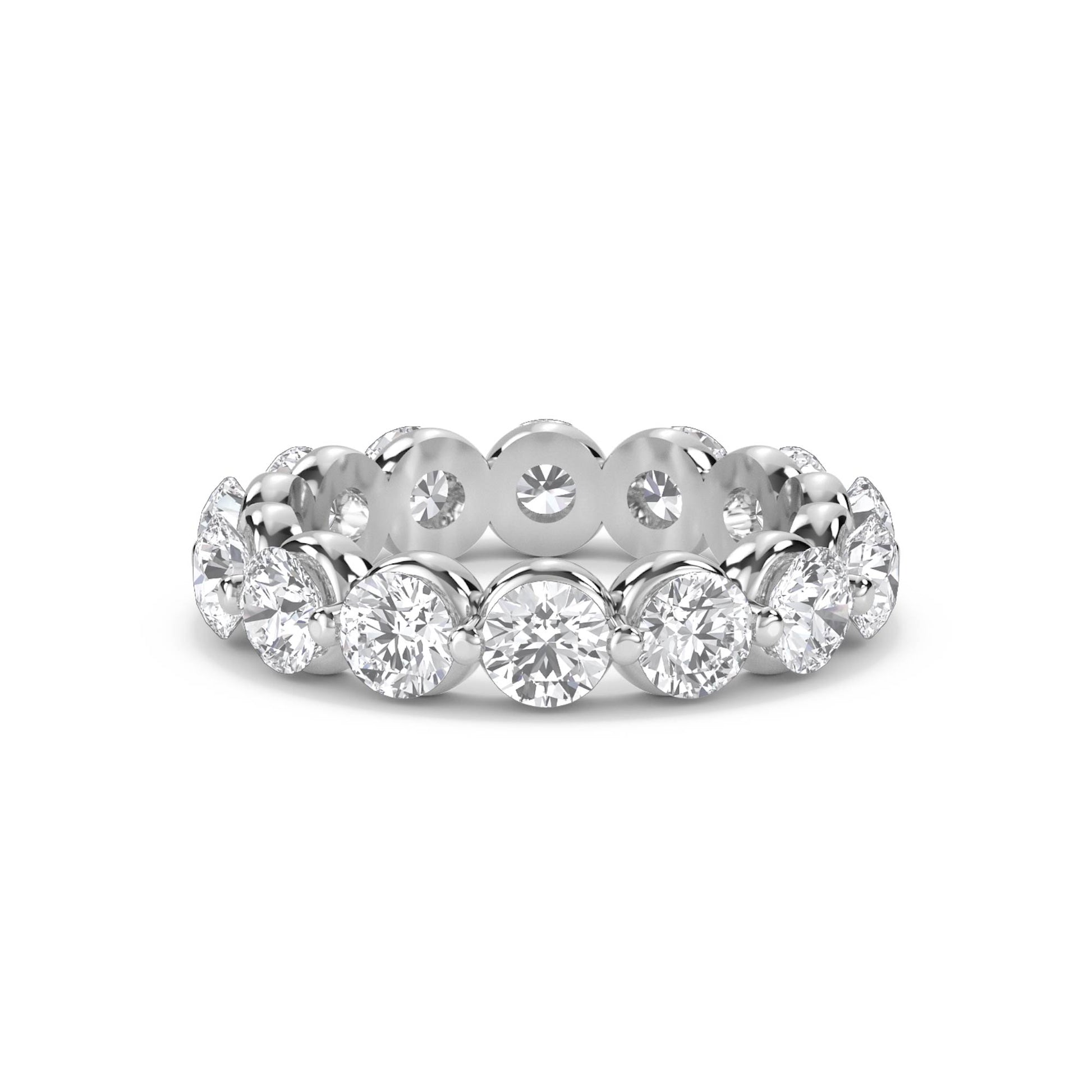 Round Diamond Eternity Ring with Bezel-Set Halo Trim - White Gold - Pose 1