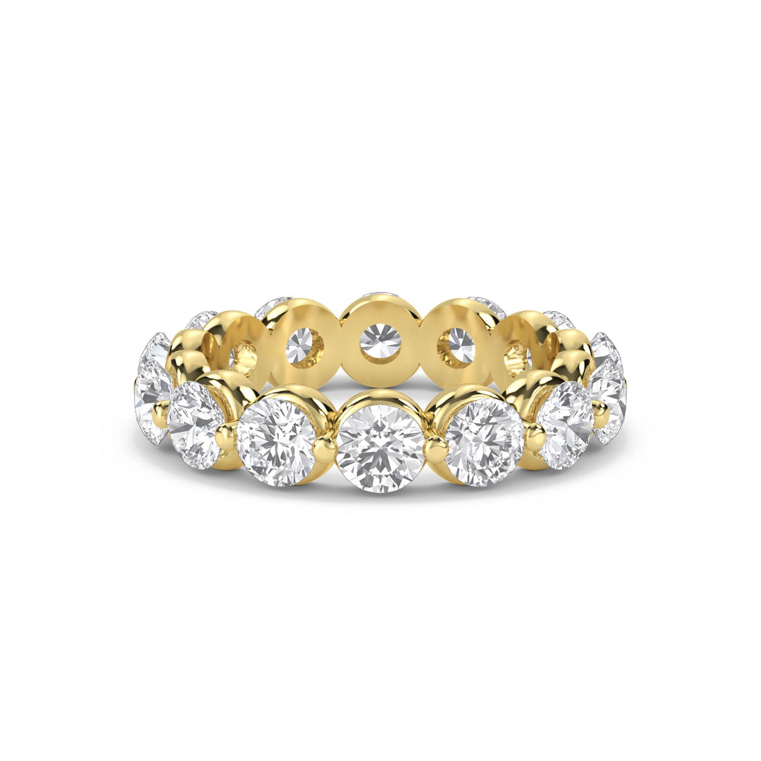 Round Diamond Eternity Ring with Bezel-Set Halo Trim - Yellow Gold - Pose 1