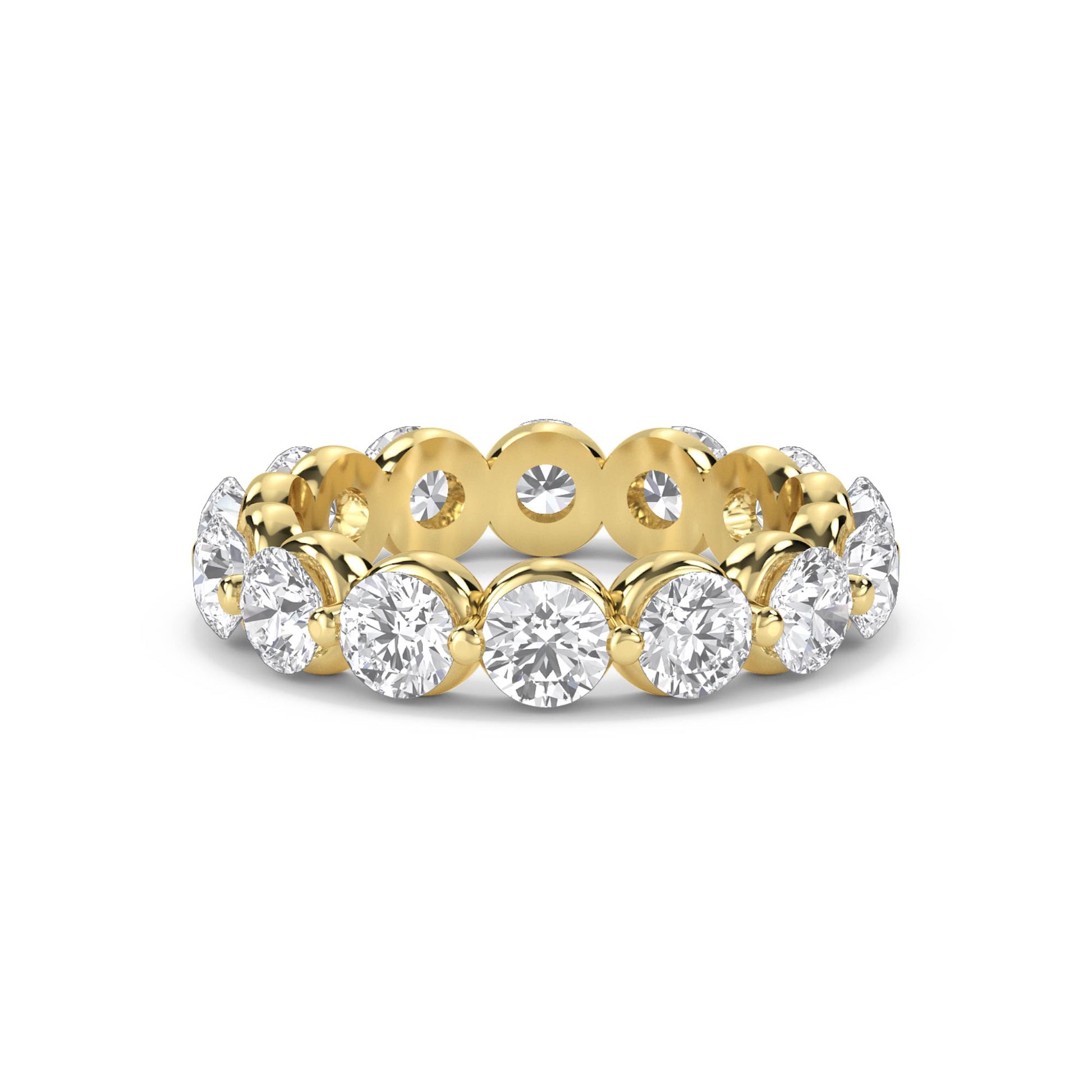 Round Diamond Eternity Ring with Bezel-Set Halo Trim - Yellow Gold - Pose 1