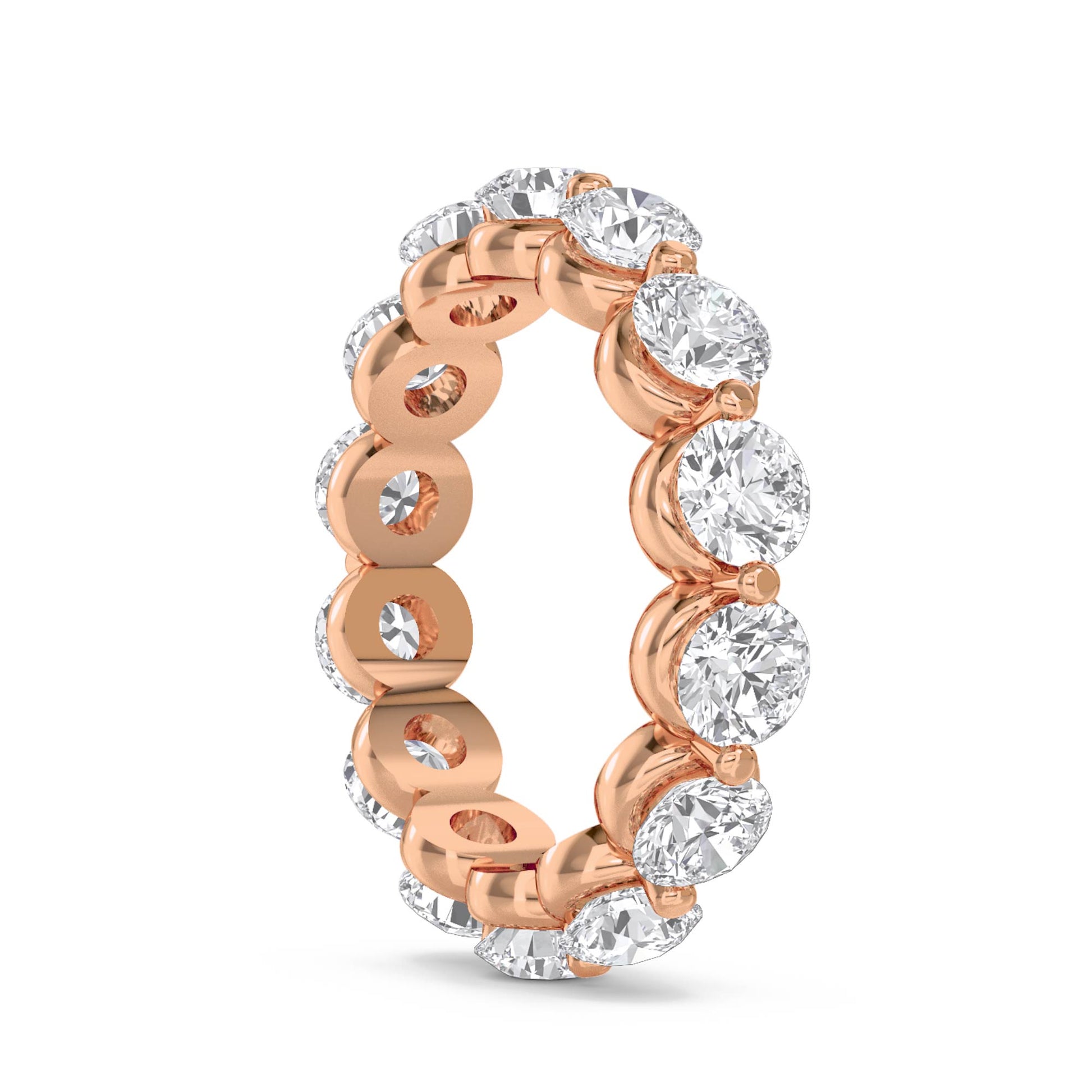 Round Diamond Eternity Ring with Bezel-Set Halo Trim - Rose Gold - Pose 3