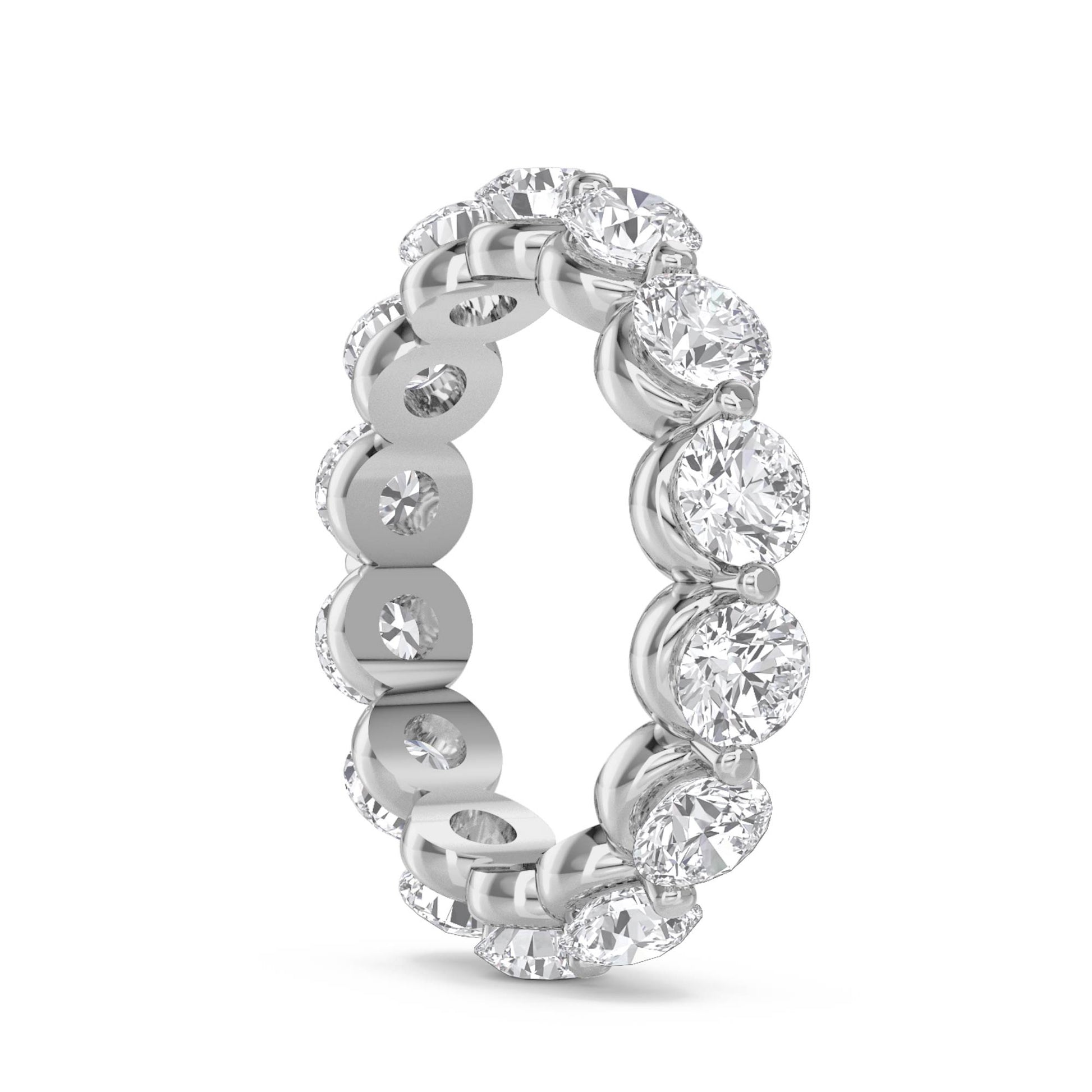 Round Diamond Eternity Ring with Bezel-Set Halo Trim - White Gold - Pose 3
