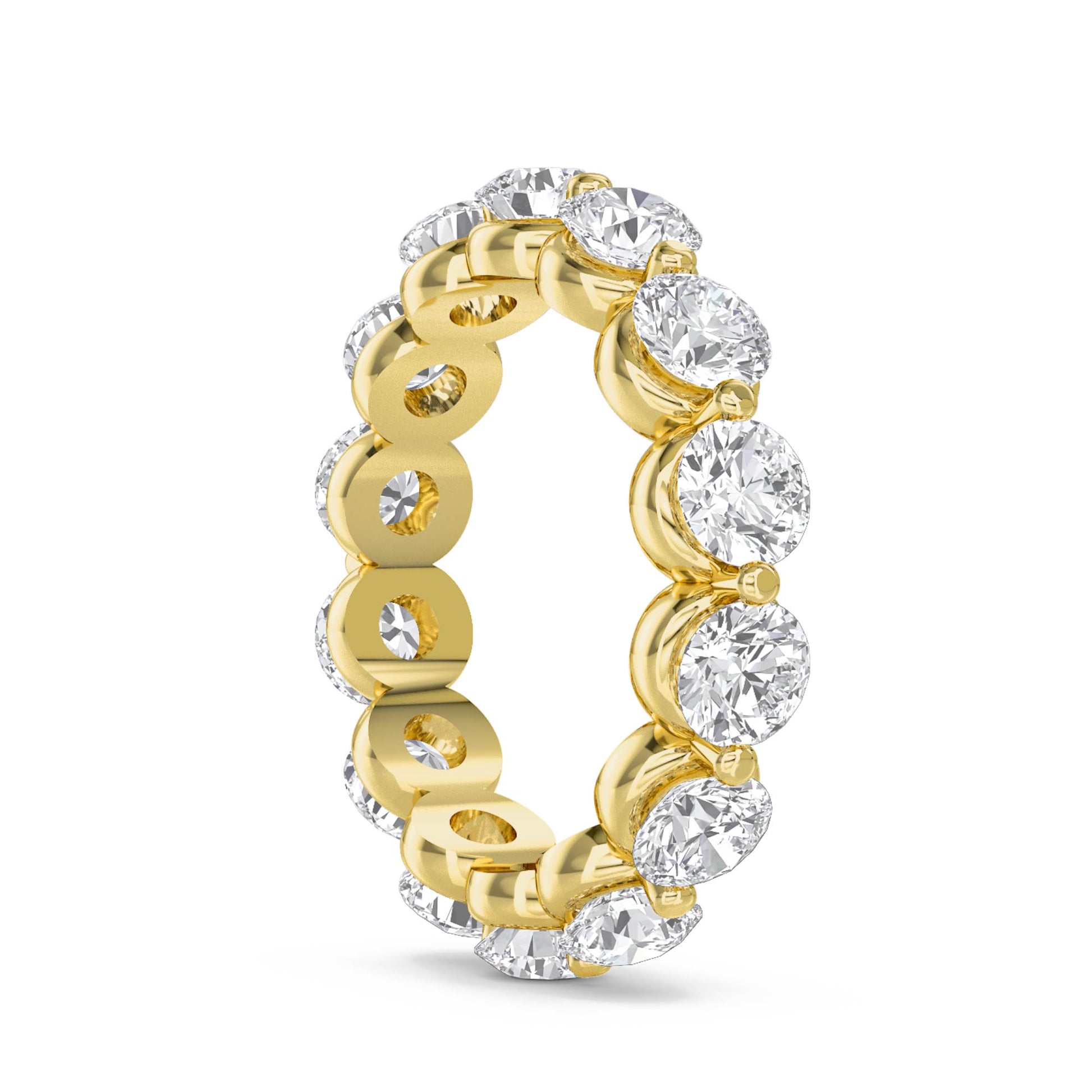 Round Diamond Eternity Ring with Bezel-Set Halo Trim - Yellow Gold - Pose 3