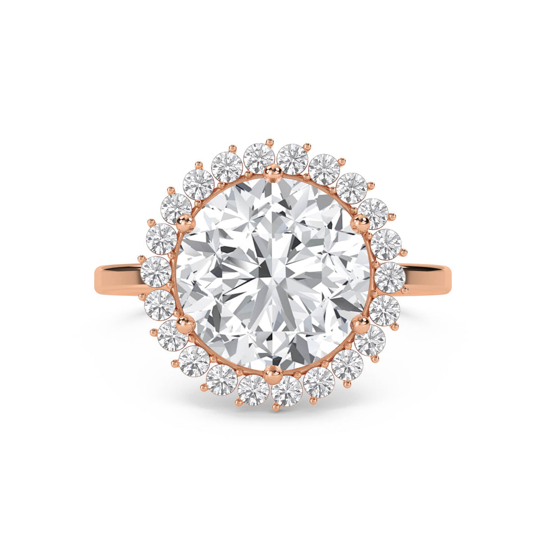 Round Diamond Ring with Delicate Cluster Halo - Rose Gold - Pose 1