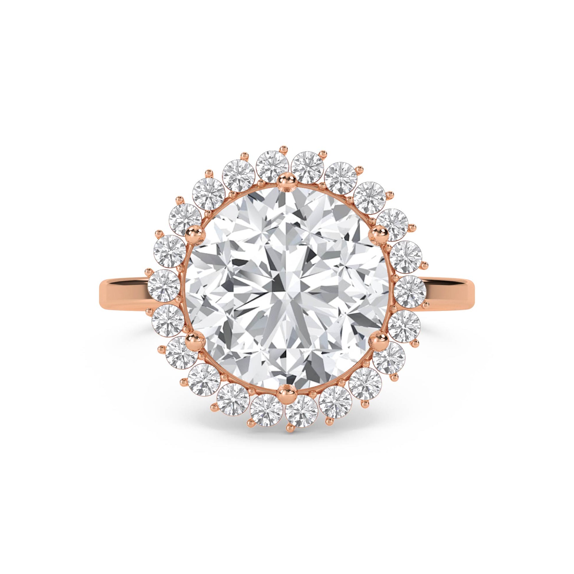 Round Diamond Ring with Delicate Cluster Halo - Rose Gold - Pose 1