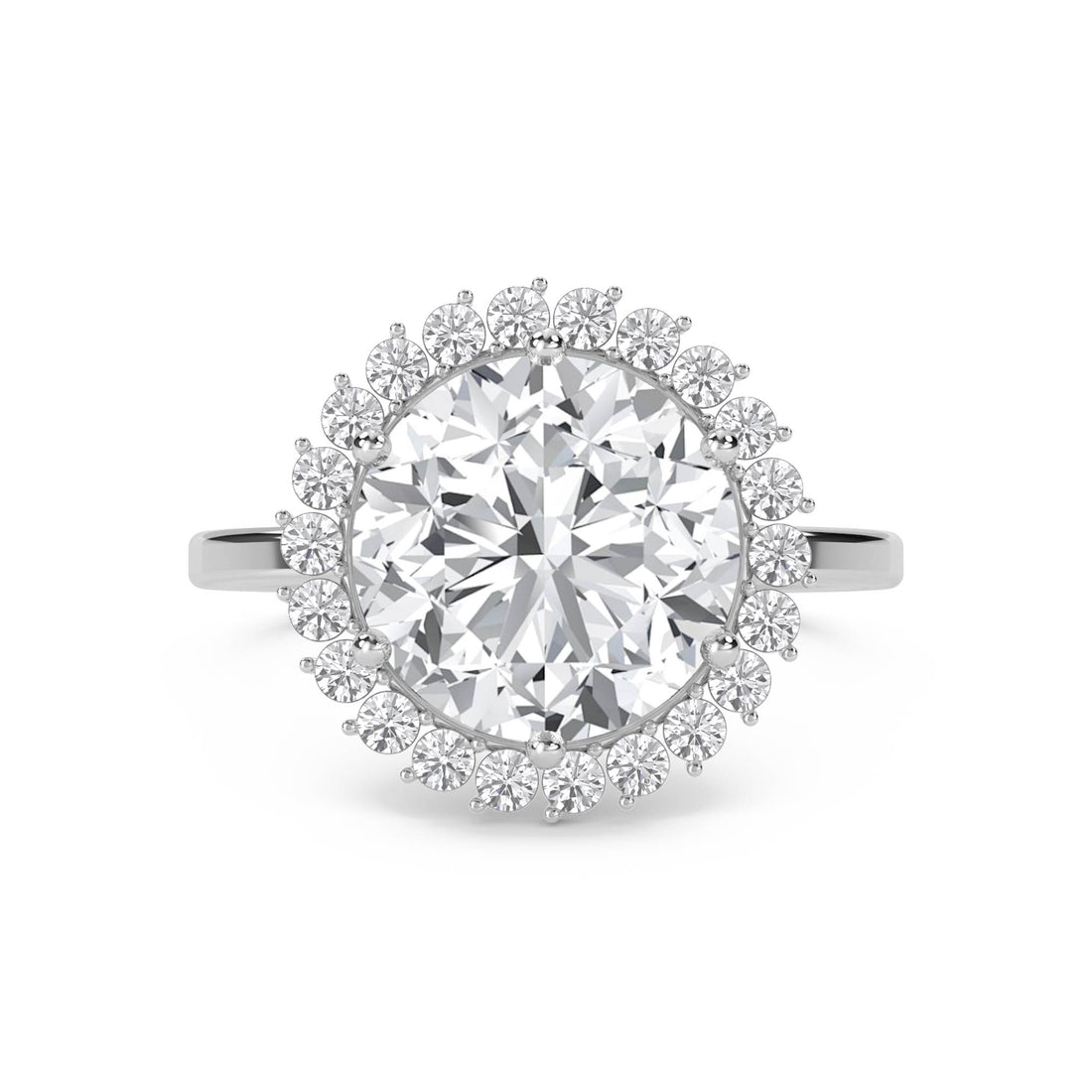 Round Diamond Ring with Delicate Cluster Halo - White Gold - Pose 1
