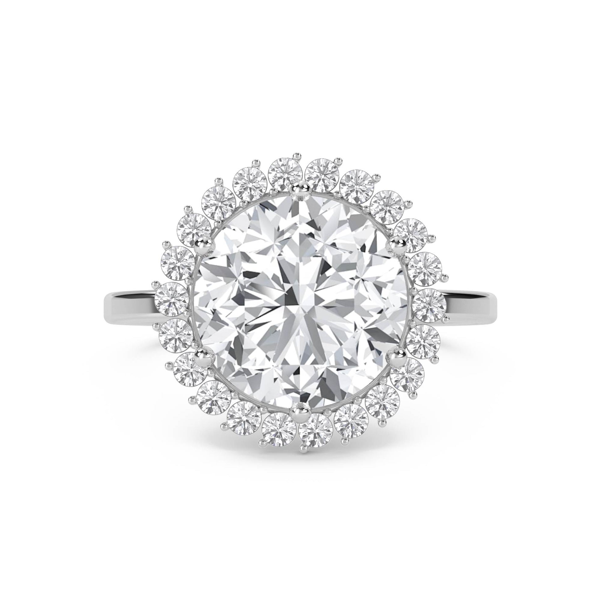 Round Diamond Ring with Delicate Cluster Halo - White Gold - Pose 1