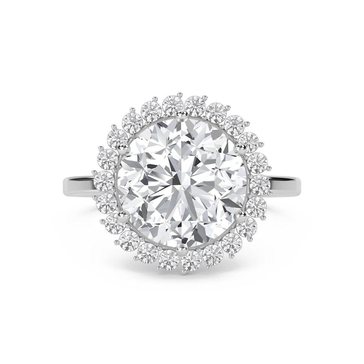 Round Diamond Ring with Delicate Cluster Halo (Silver) - image 1
