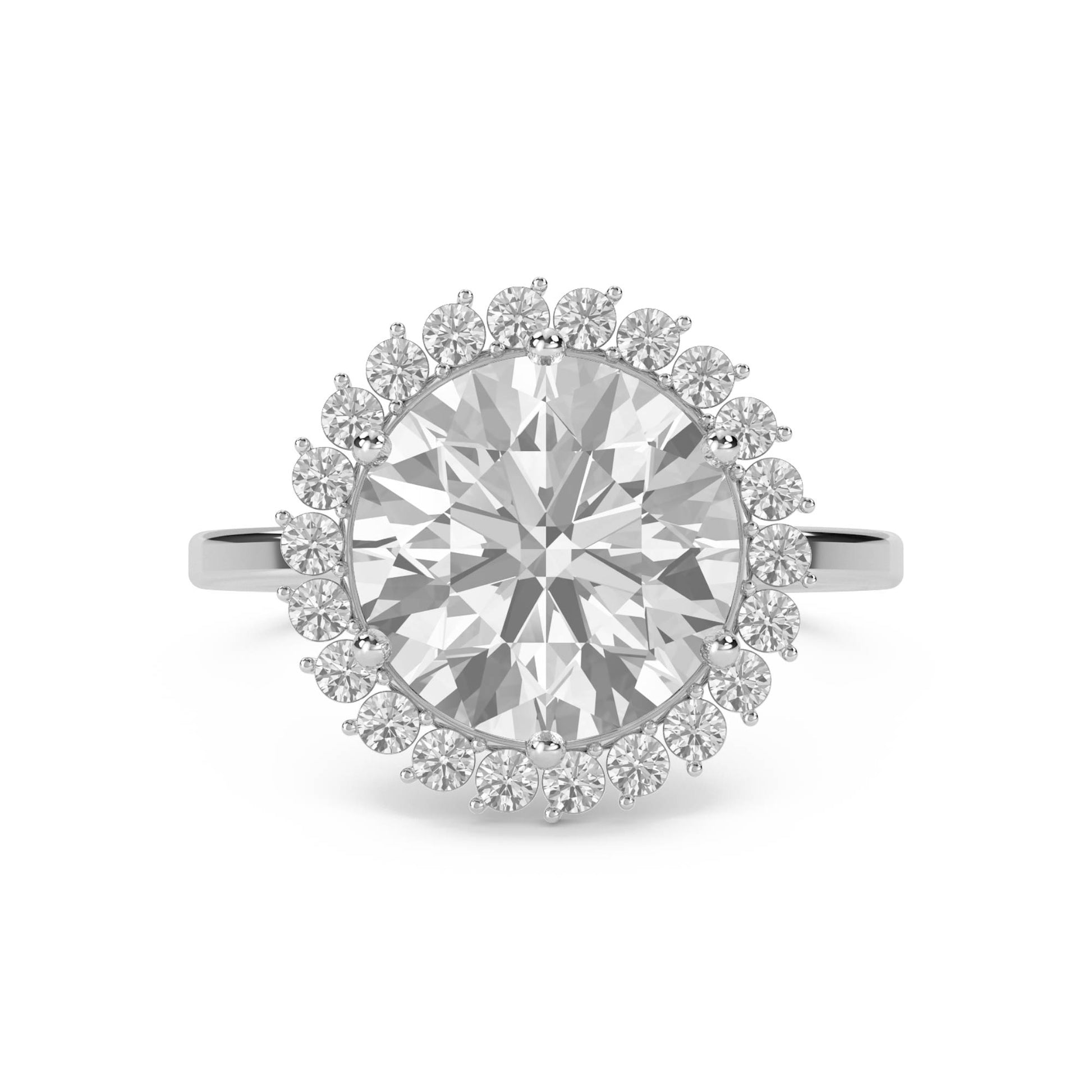 Round Diamond Ring with Delicate Cluster Halo (Silver) - image 1