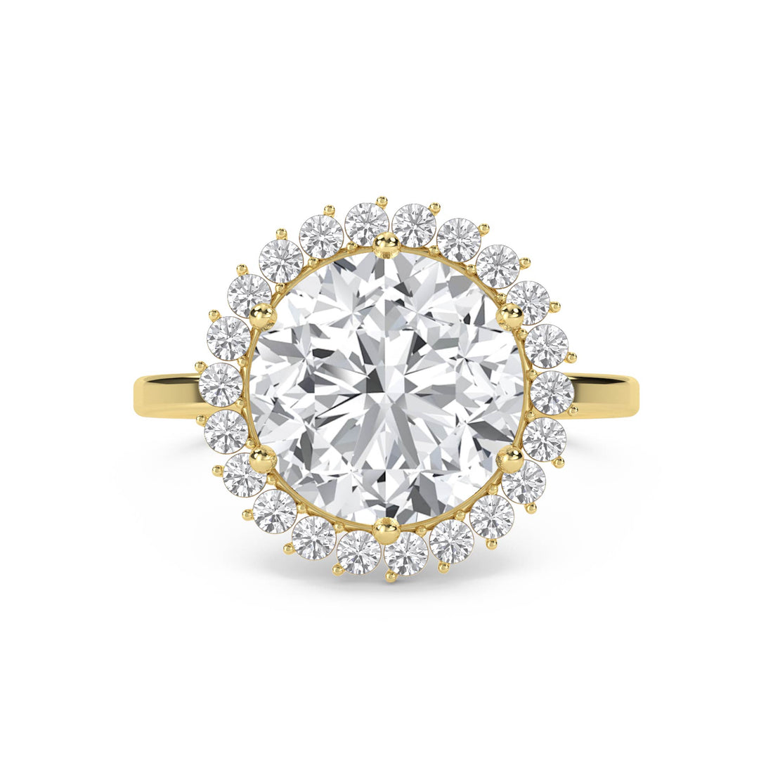 Round Diamond Ring with Delicate Cluster Halo - Yellow Gold - Pose 1