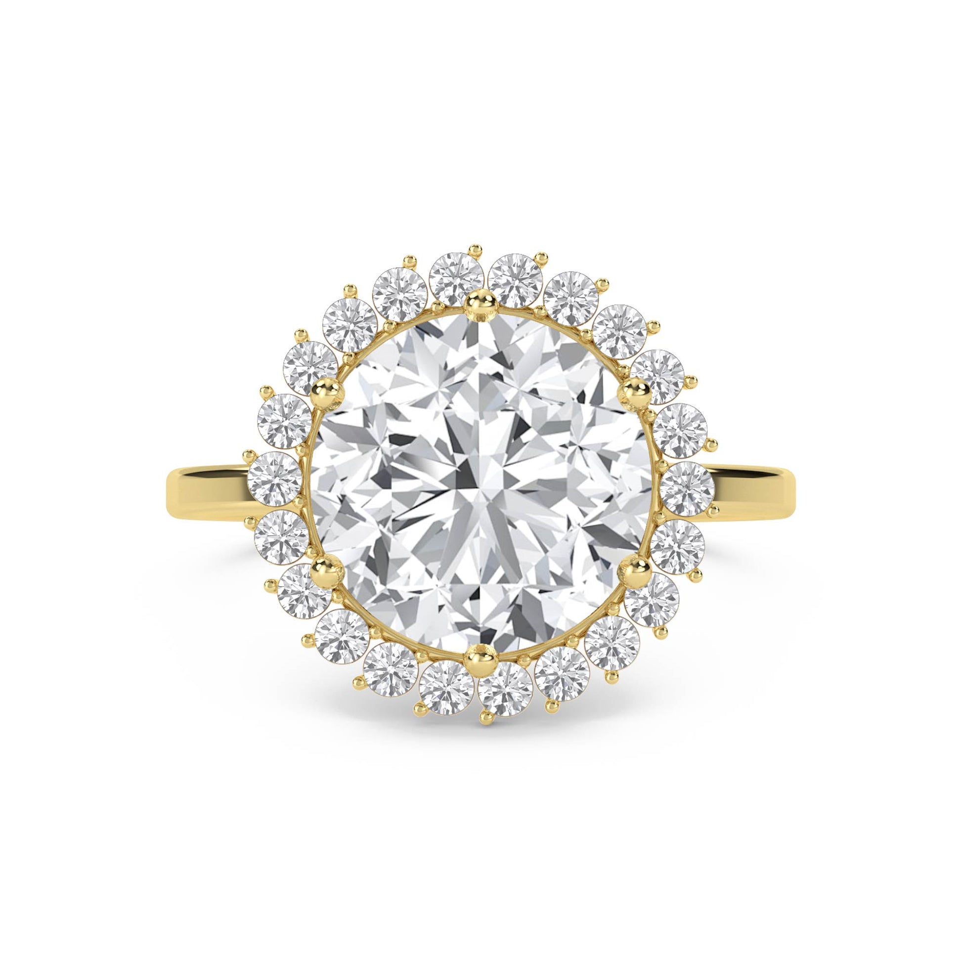 Round Diamond Ring with Delicate Cluster Halo - Yellow Gold - Pose 1